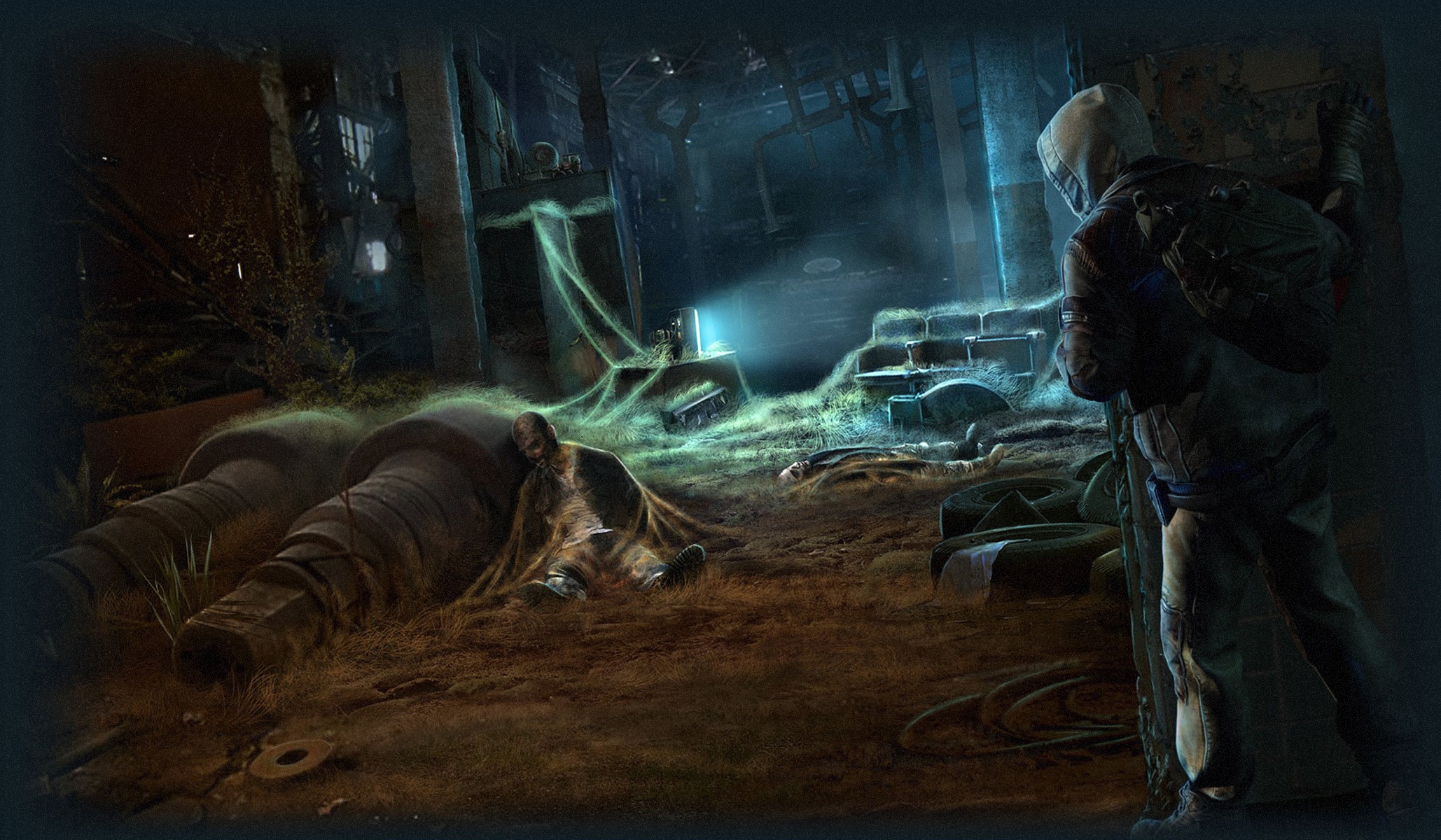 Stalker in a post-apocalyptic industrial ruin HD Wallpaper
