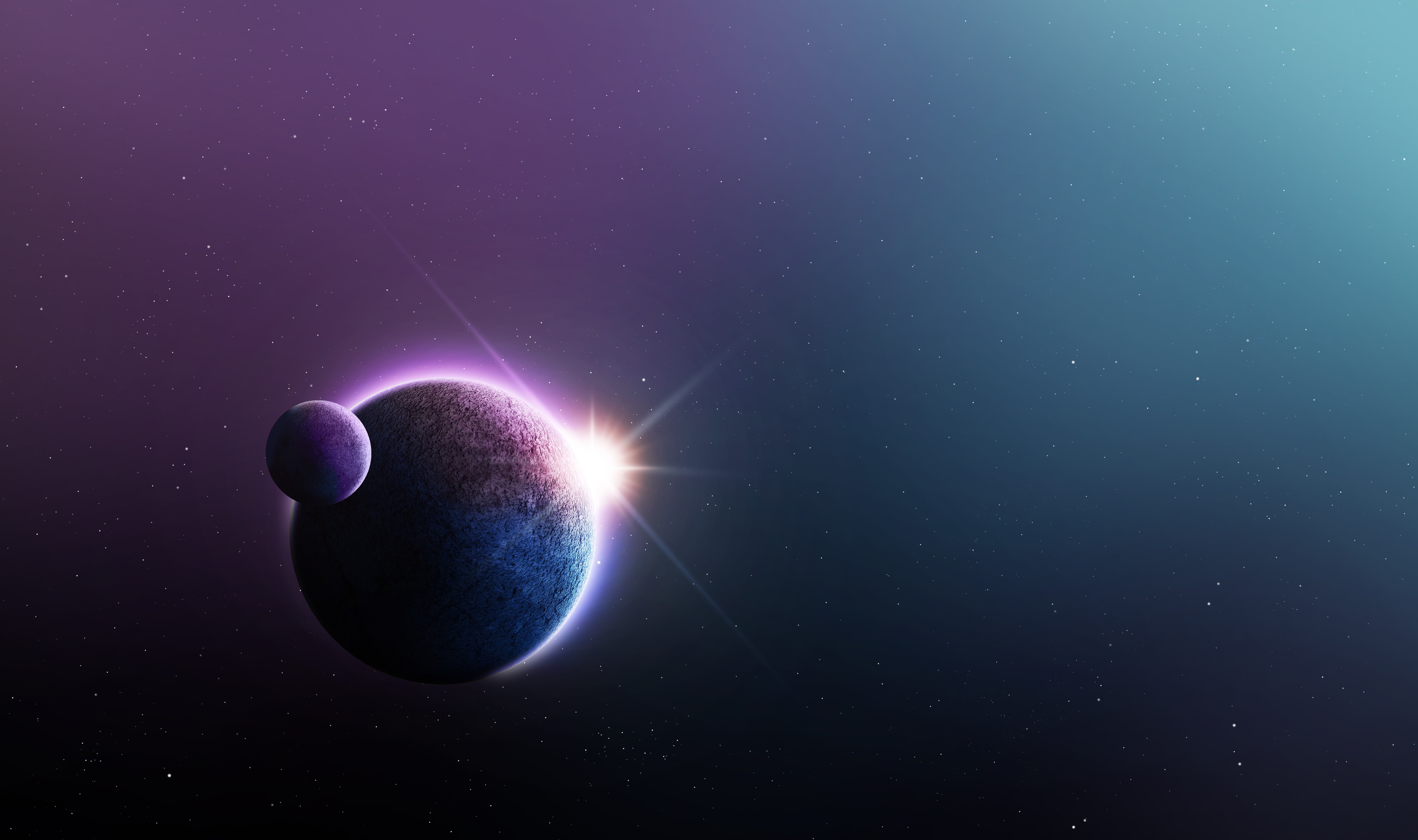 Planets in space with a bright sunrise HD Wallpaper