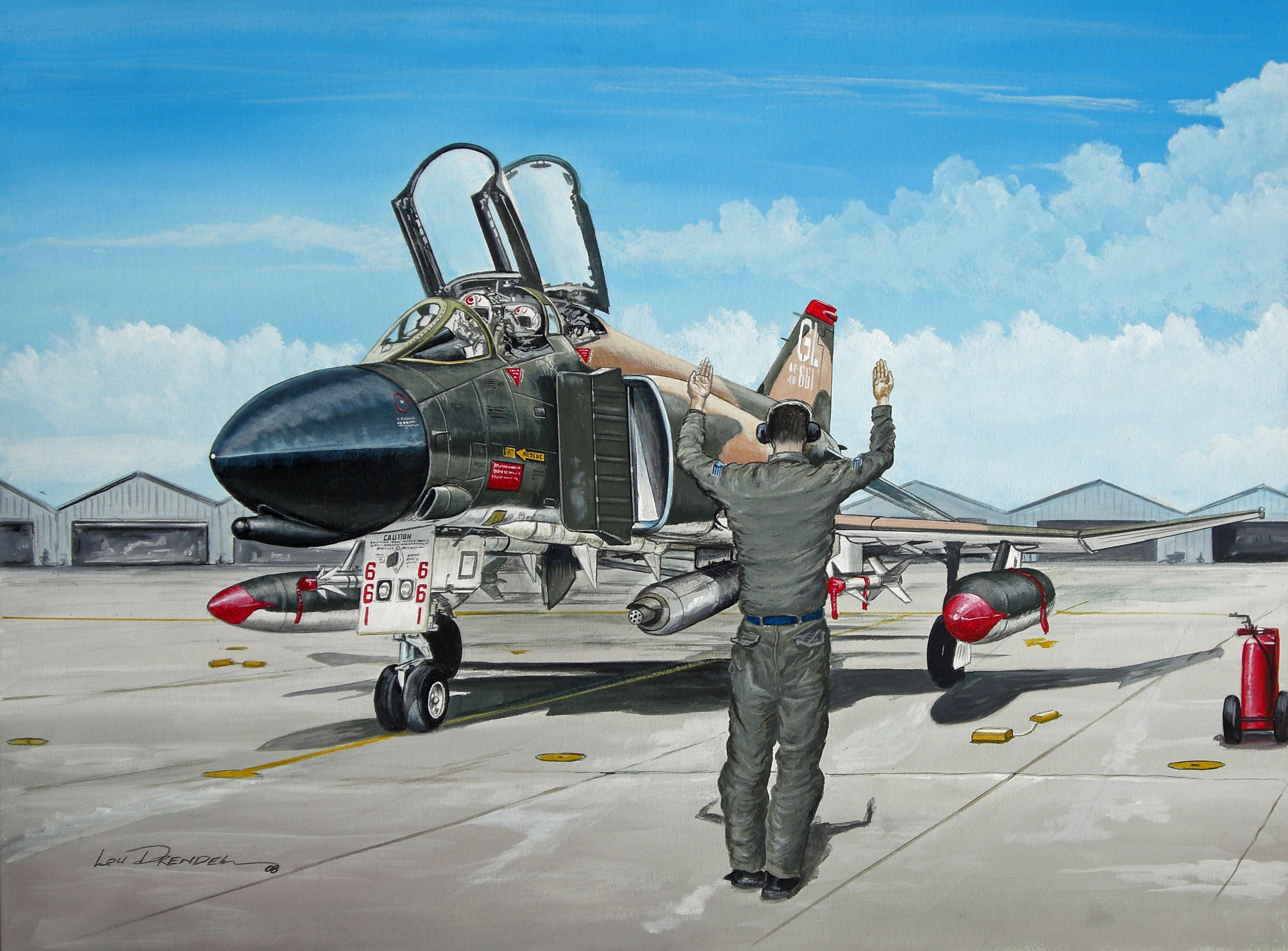 F-4 Phantom II Jet with Ground Crew Member HD Wallpaper