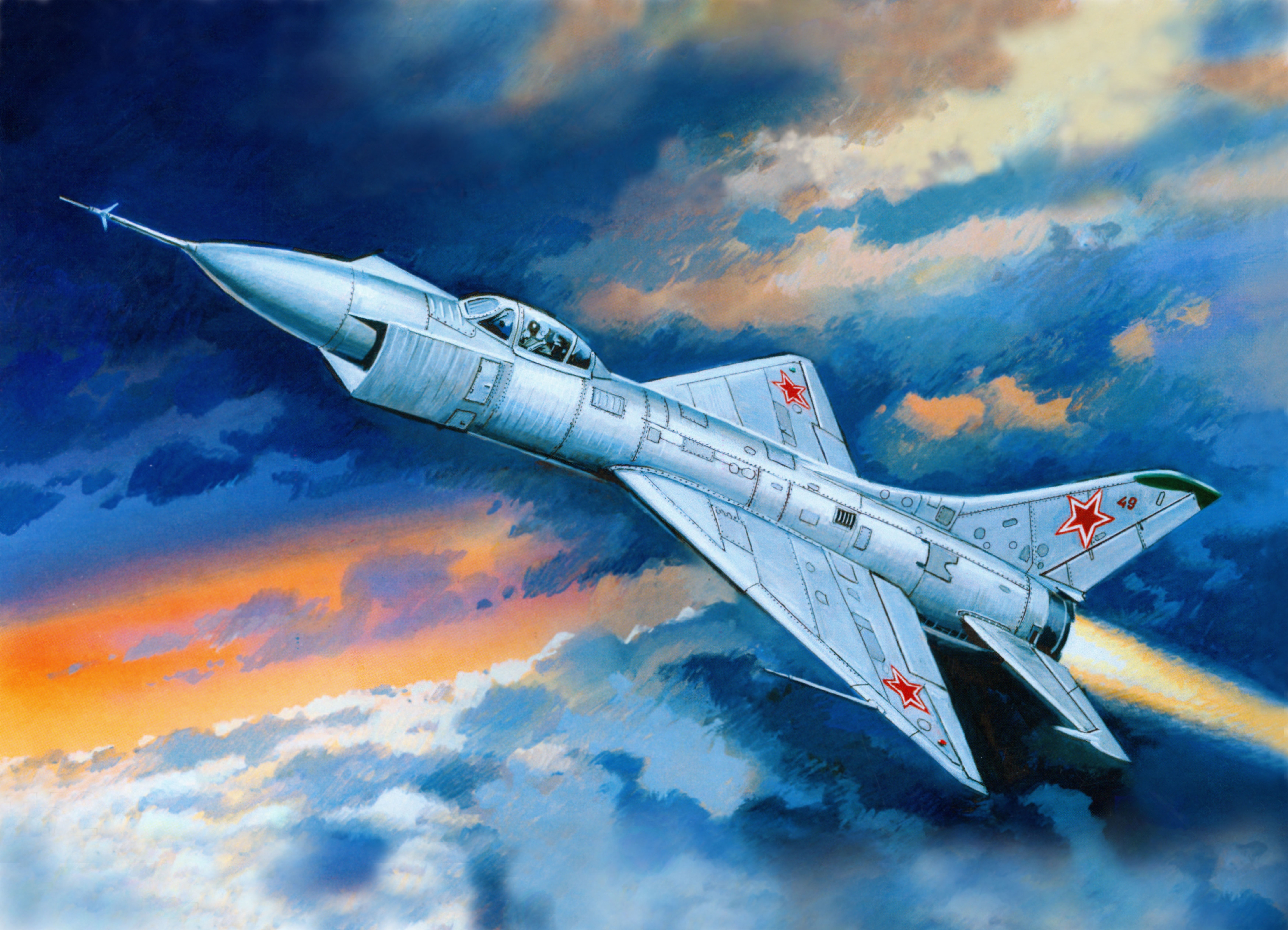 Painting of a Soviet MiG-21 Fighter Jet in Flight HD Wallpaper