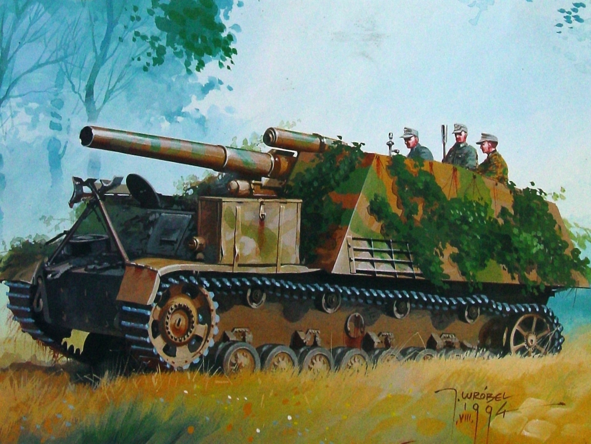 Painting of a German SPG with camouflage HD Wallpaper