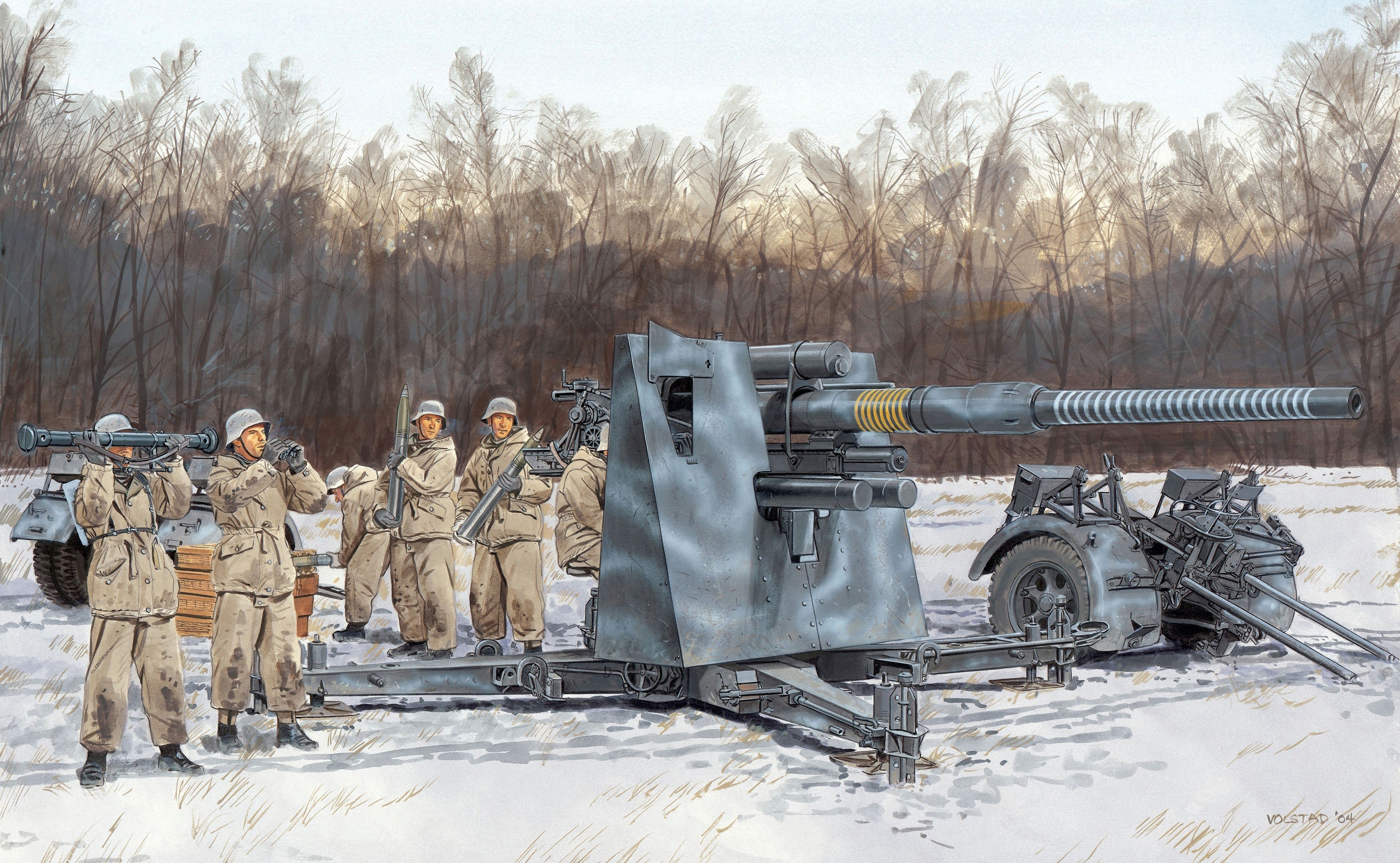 Soldiers with Anti-Aircraft Cannon in Winter HD Wallpaper