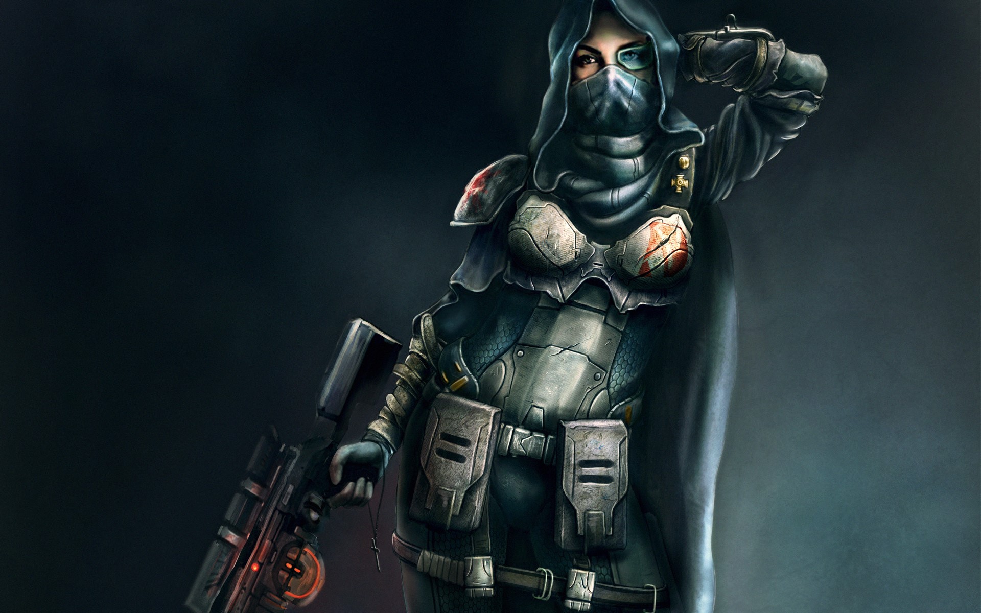 Warrior in futuristic armor with a gun HD Wallpaper