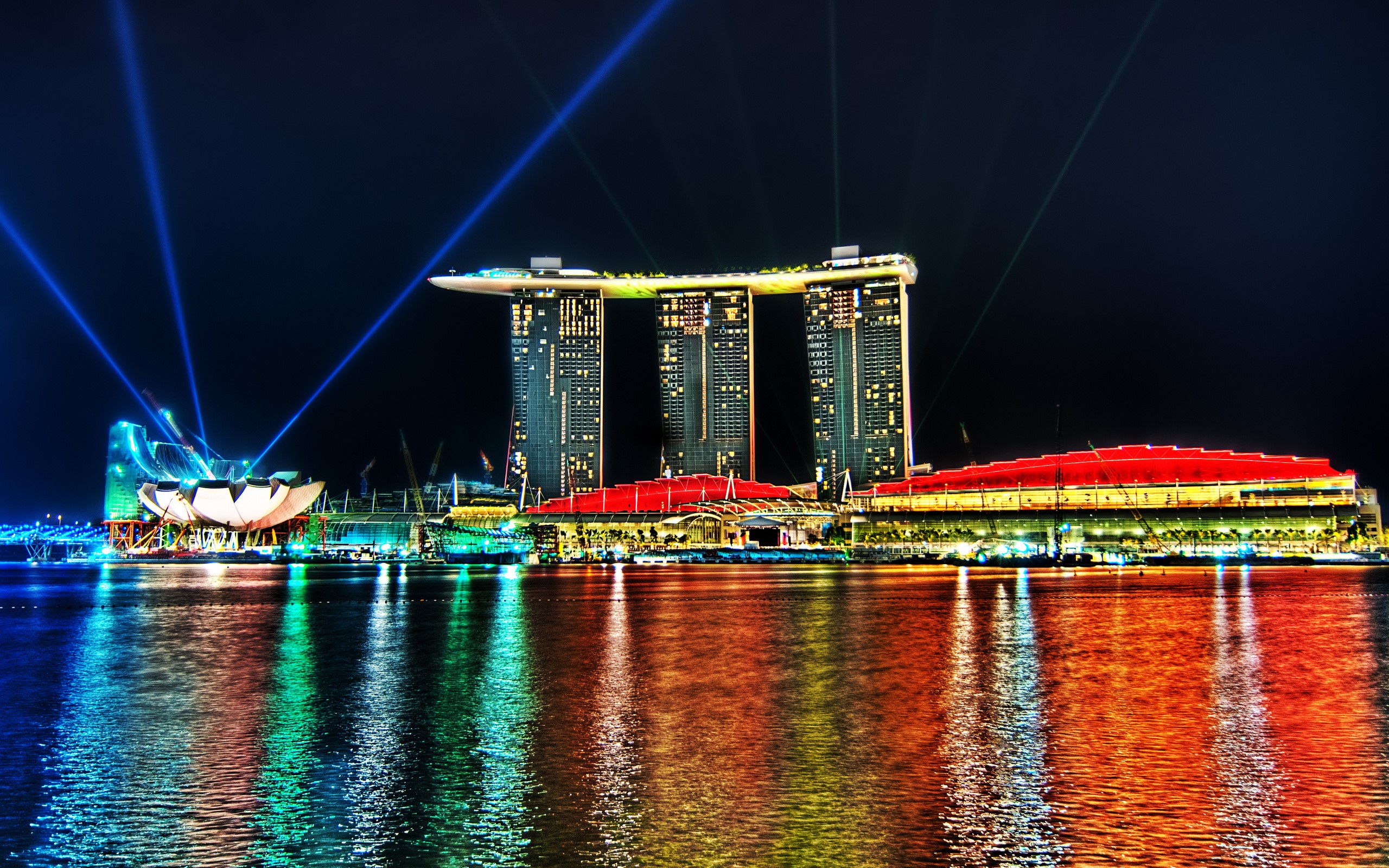 Marina Bay Sands Singapore at Night with Light Show HD Wallpaper