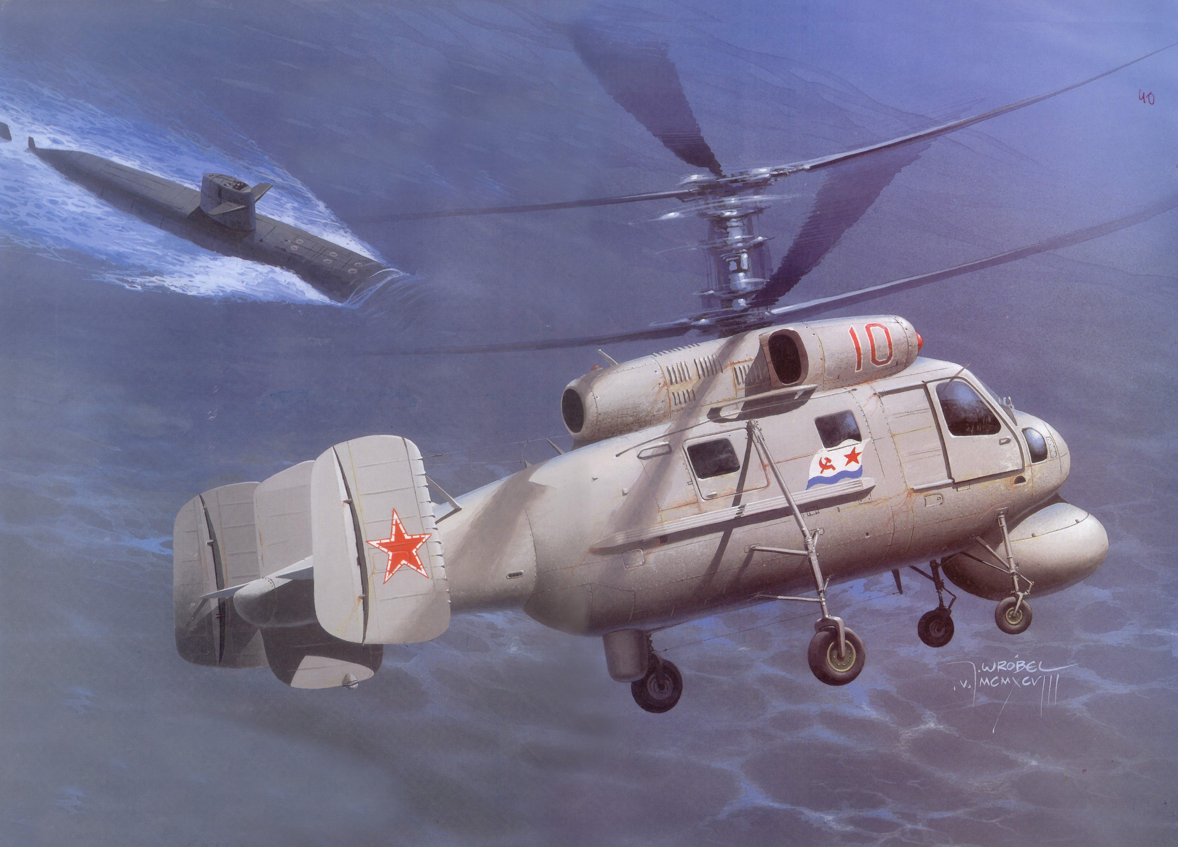 Soviet Helicopter and Submarine HD Wallpaper