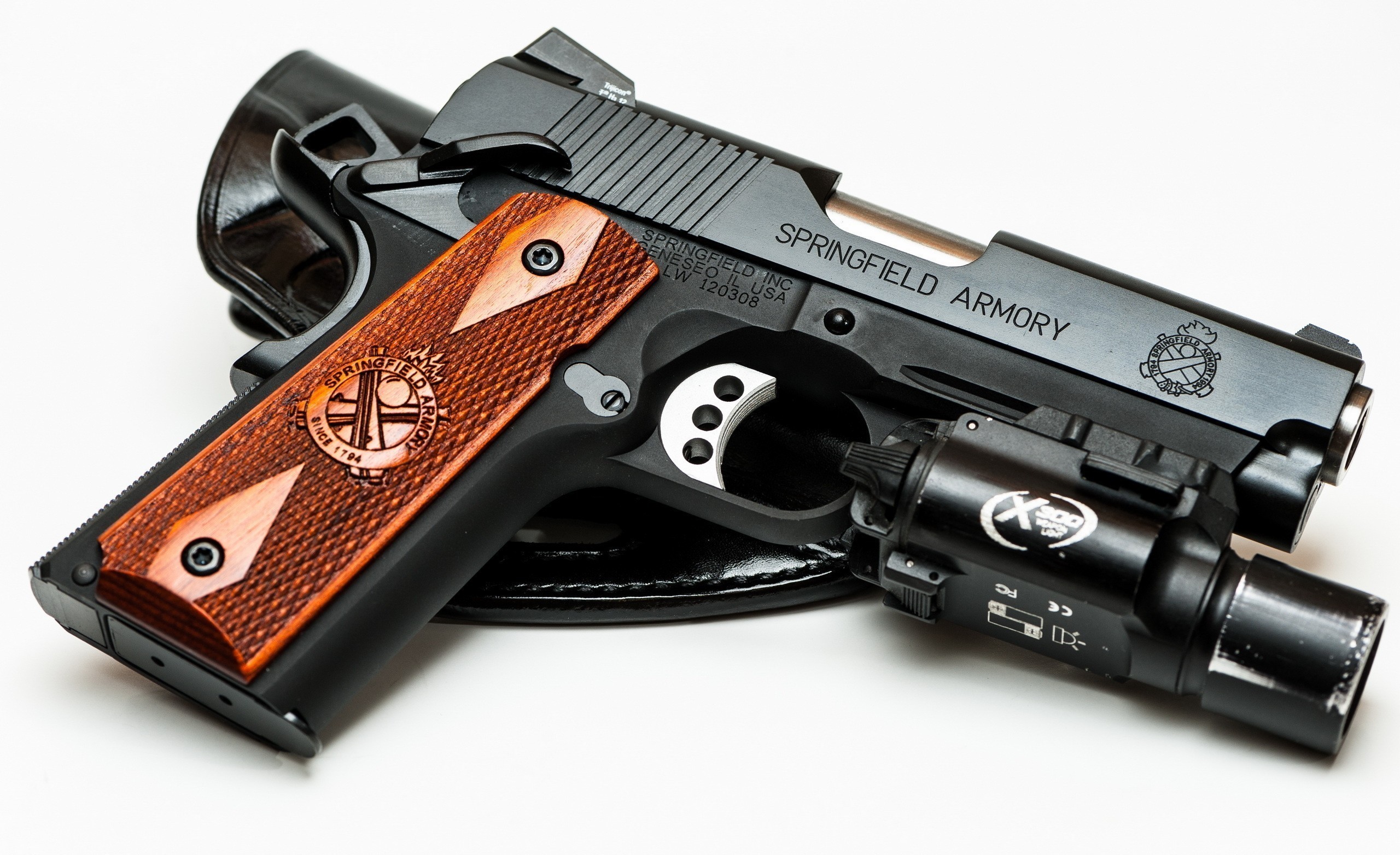 Springfield Armory 1911 pistol with tactical light HD Wallpaper