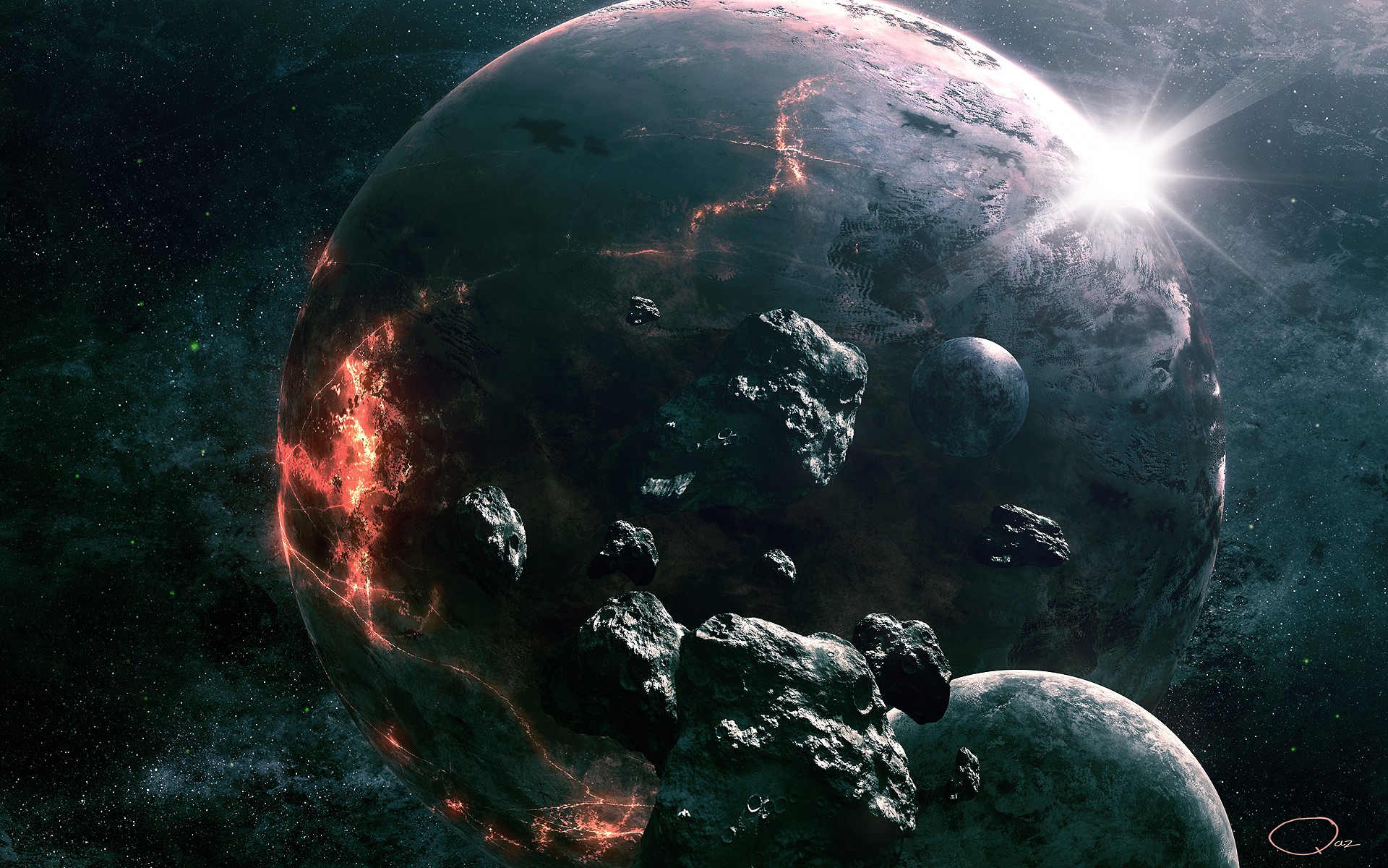 Asteroids and planets in space HD Wallpaper