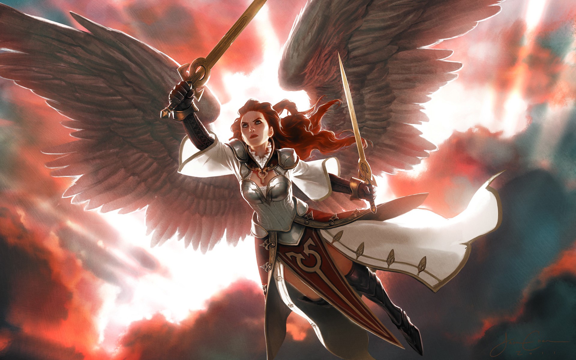 Angel Warrior with Swords from Magic: The Gathering HD Wallpaper