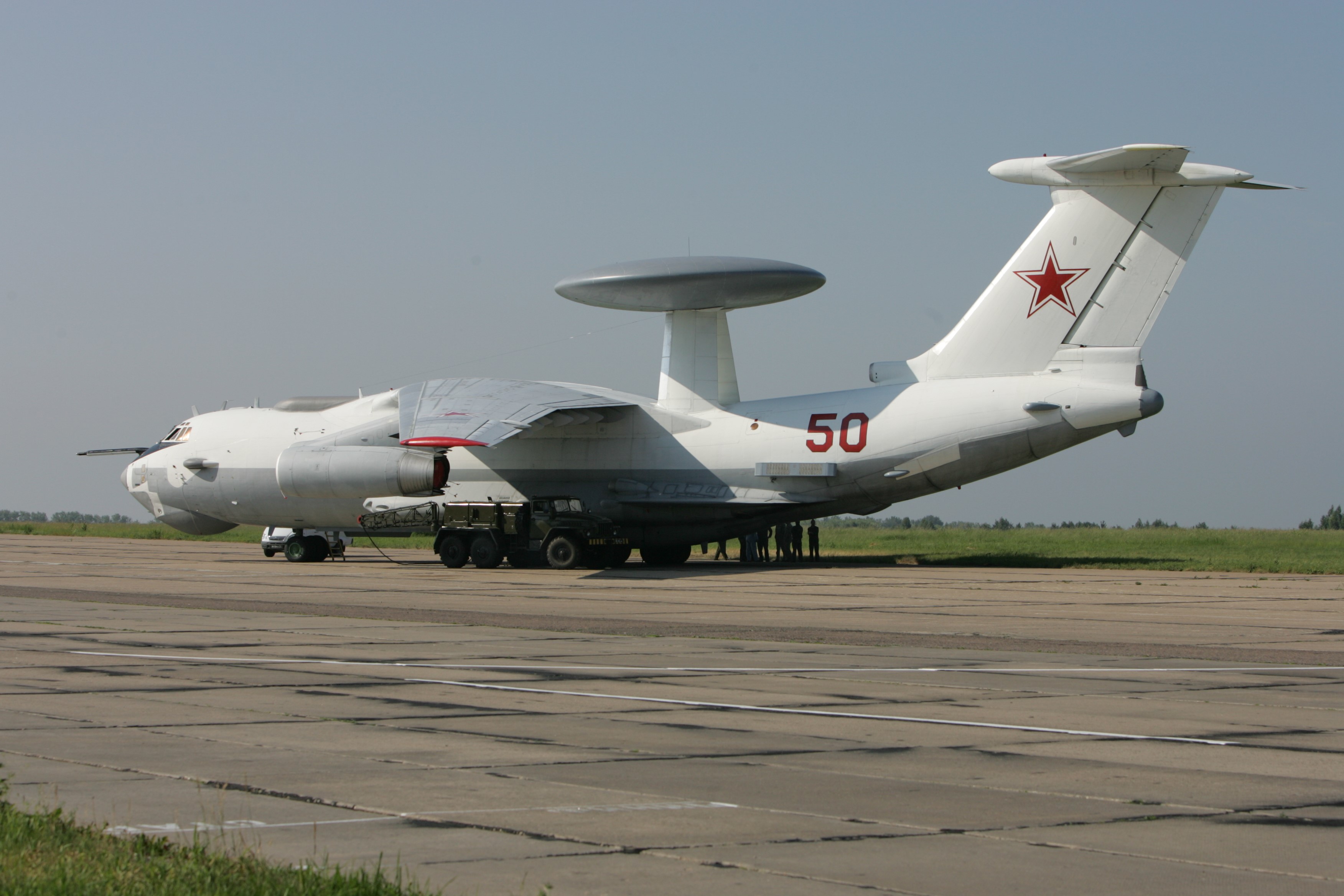 White Beriev A-50 Mainstay aircraft with red star HD Wallpaper