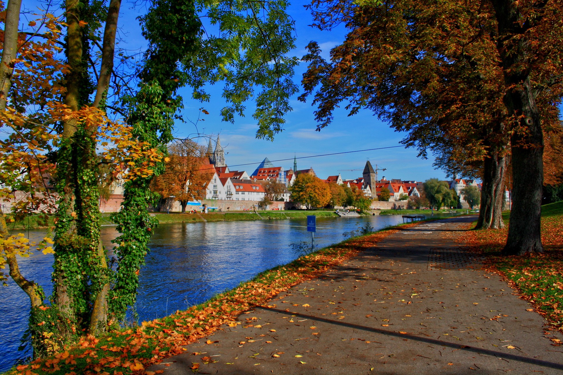 Riverfront in Germany with Autumn Foliage HD Wallpaper