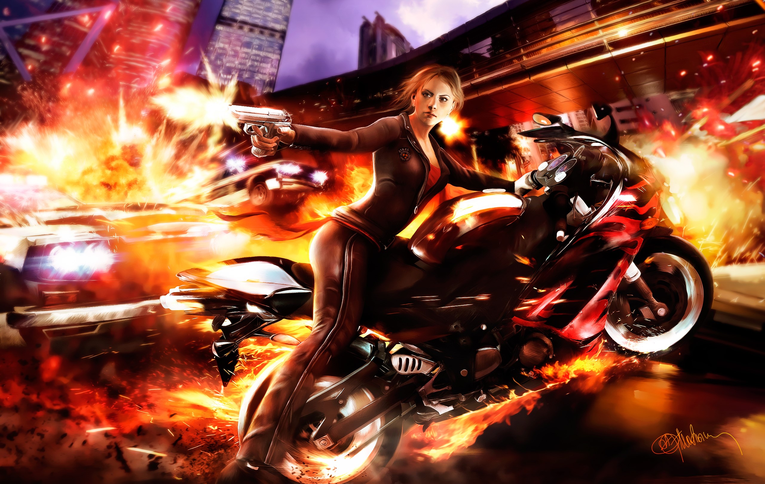 Jill Valentine from Resident Evil on a motorcycle HD Wallpaper
