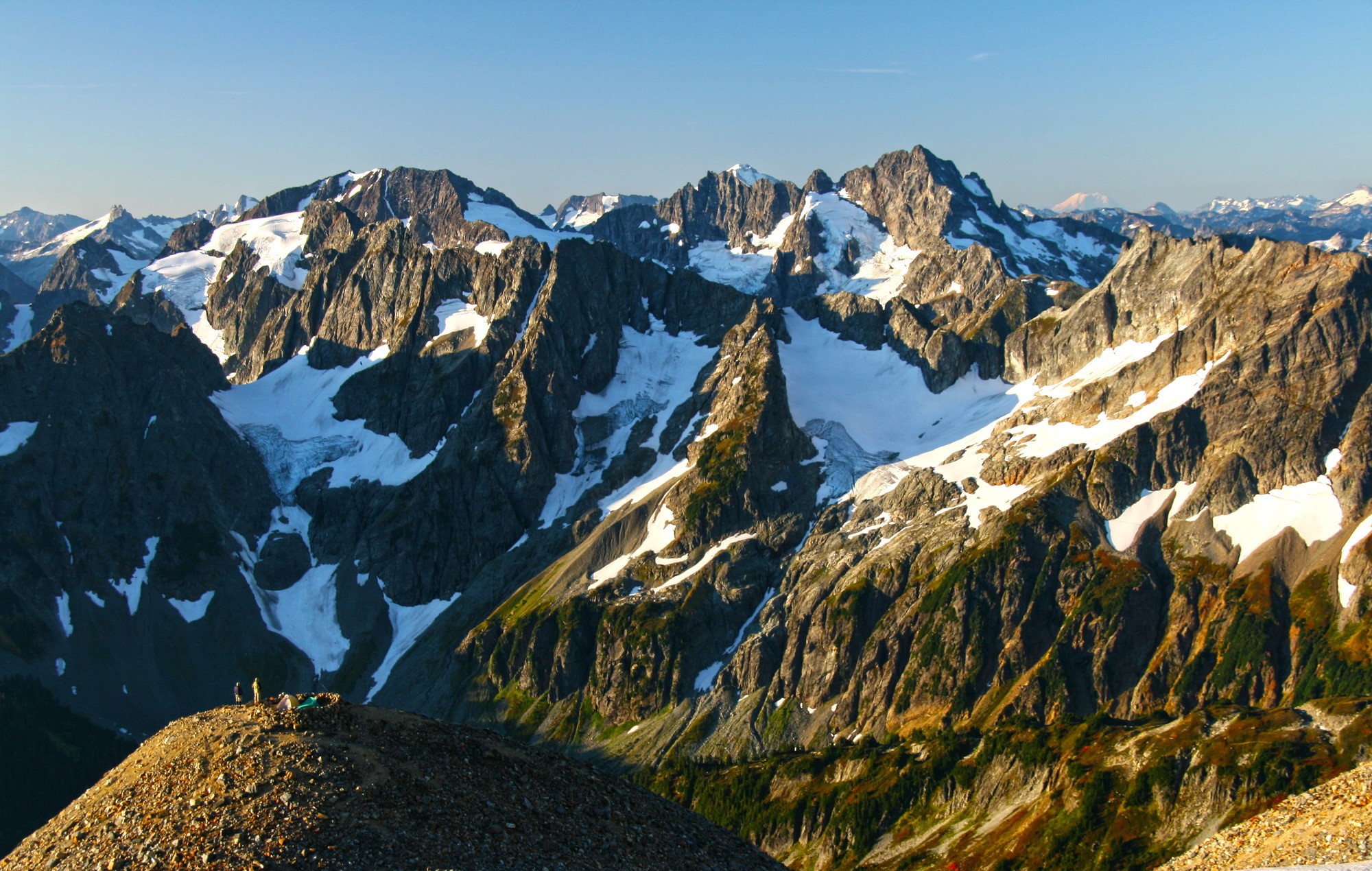 Mountain Range with Snow and Green Valleys HD Wallpaper