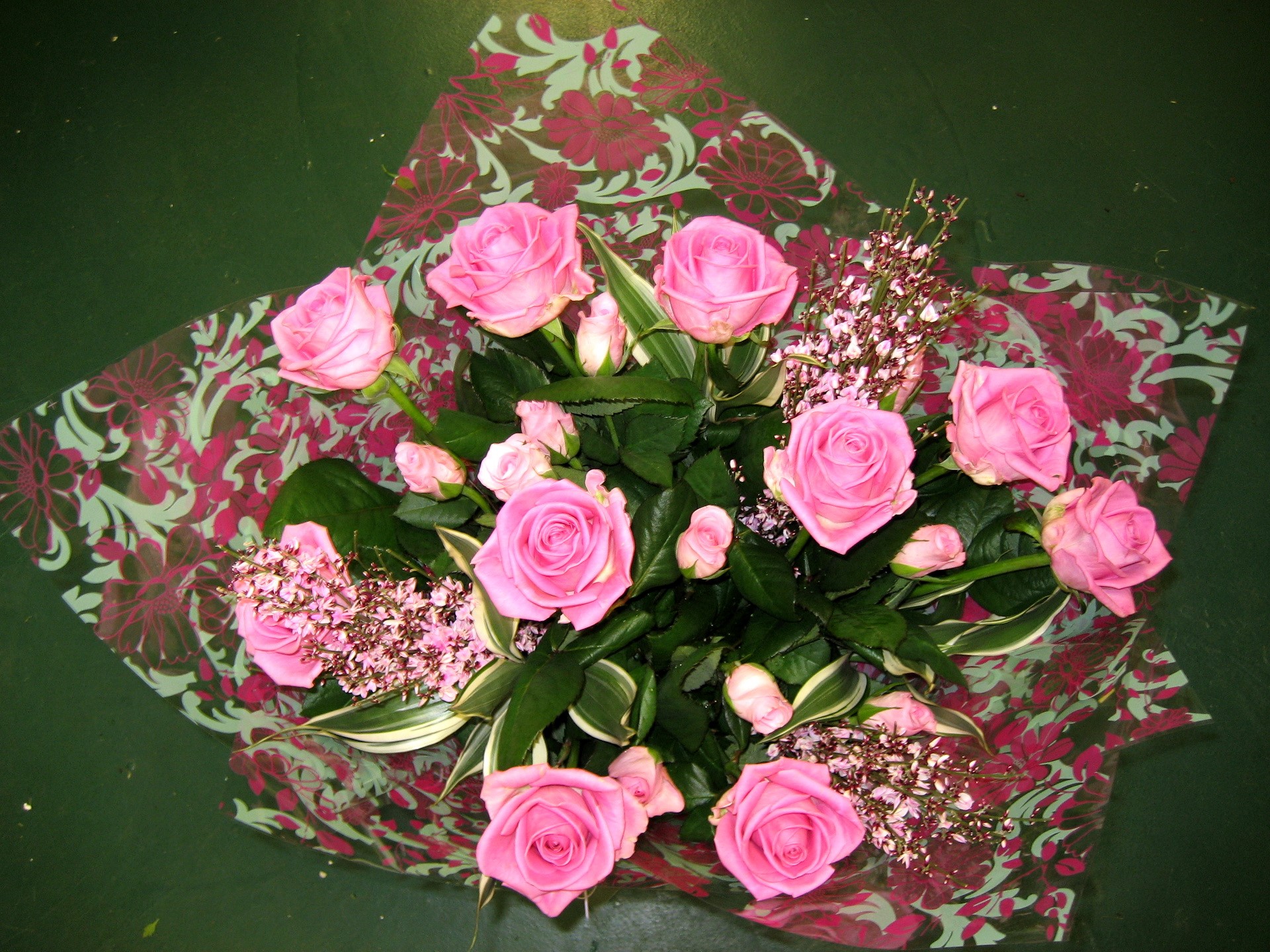 Pink roses in floral wrapping paper HD Wallpaper