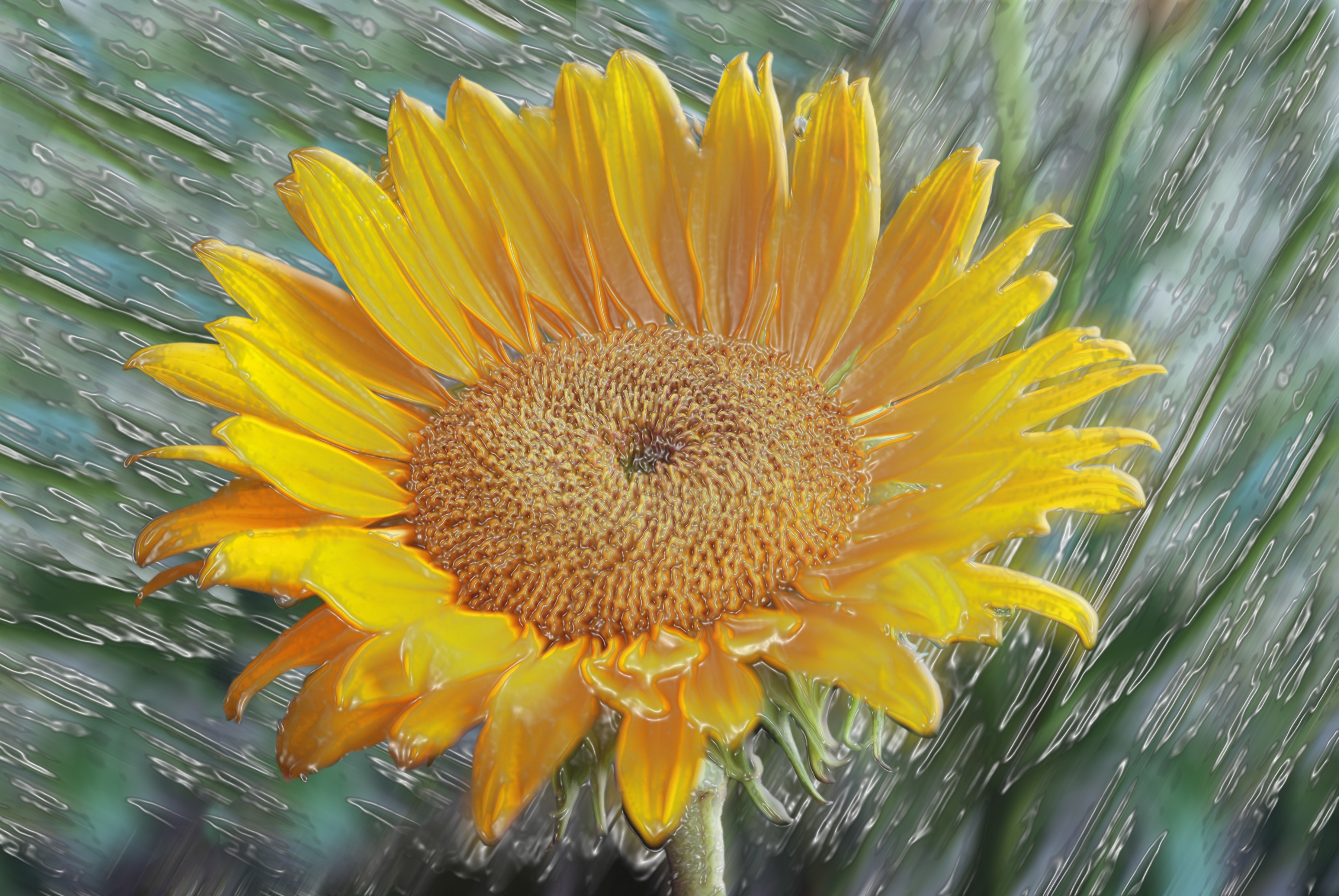 Close-up of a bright yellow sunflower with a textured center HD Wallpaper