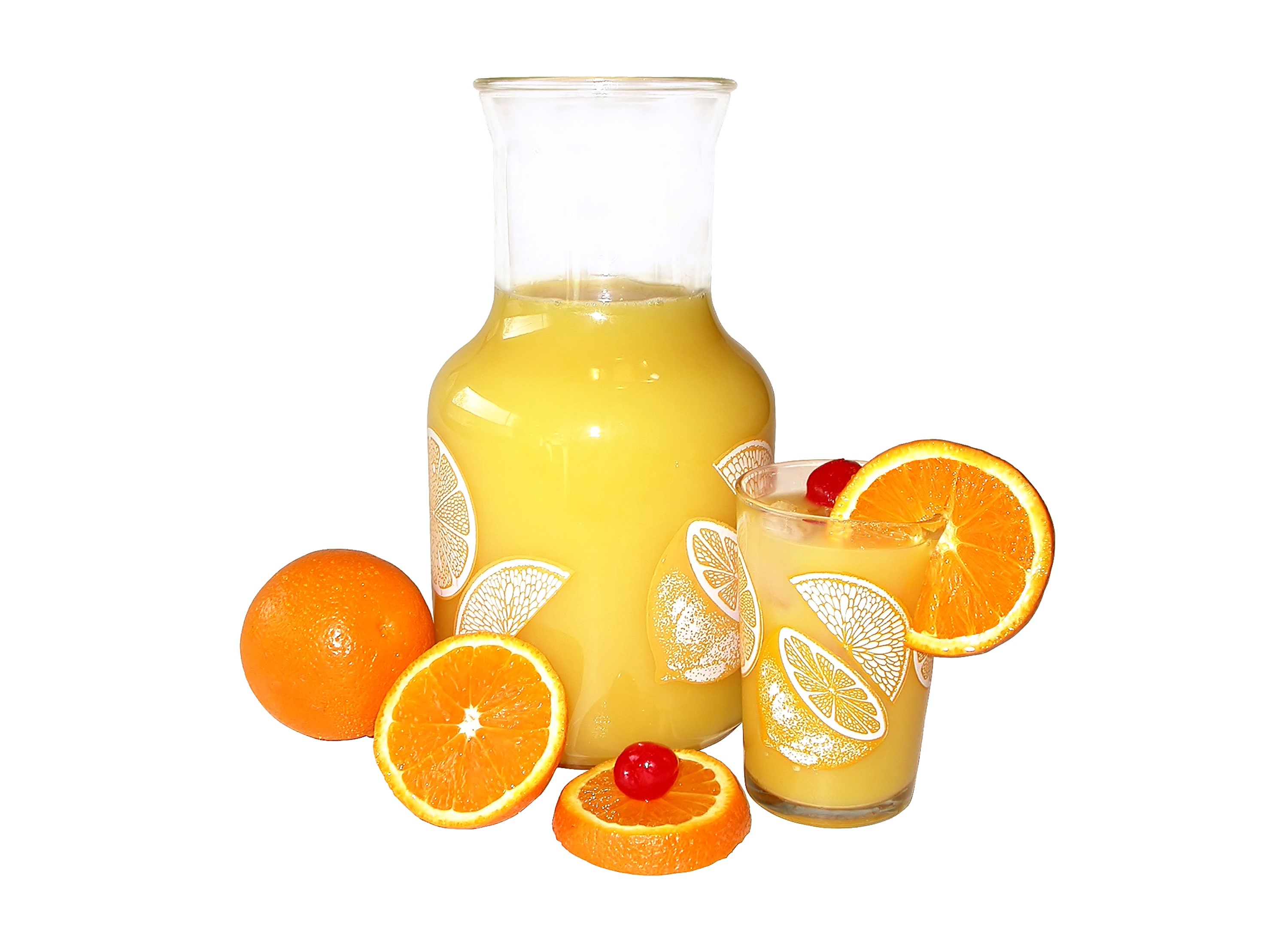 Orange juice in a pitcher and glass with oranges HD Wallpaper