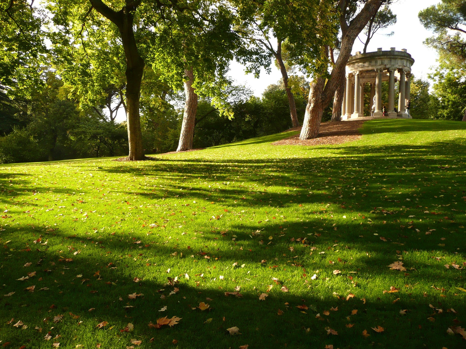 Park with a rotunda and trees HD Wallpaper