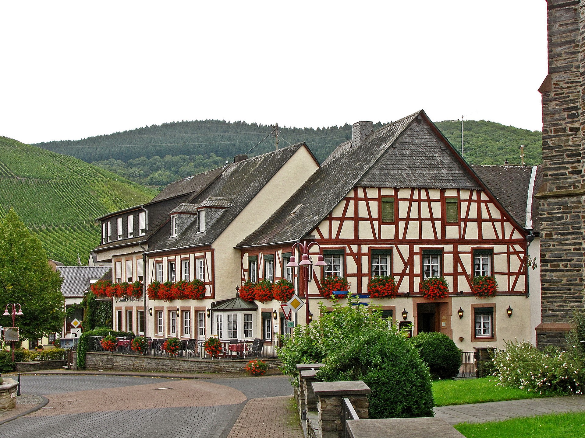 Half-timbered houses and vineyards in Germany HD Wallpaper
