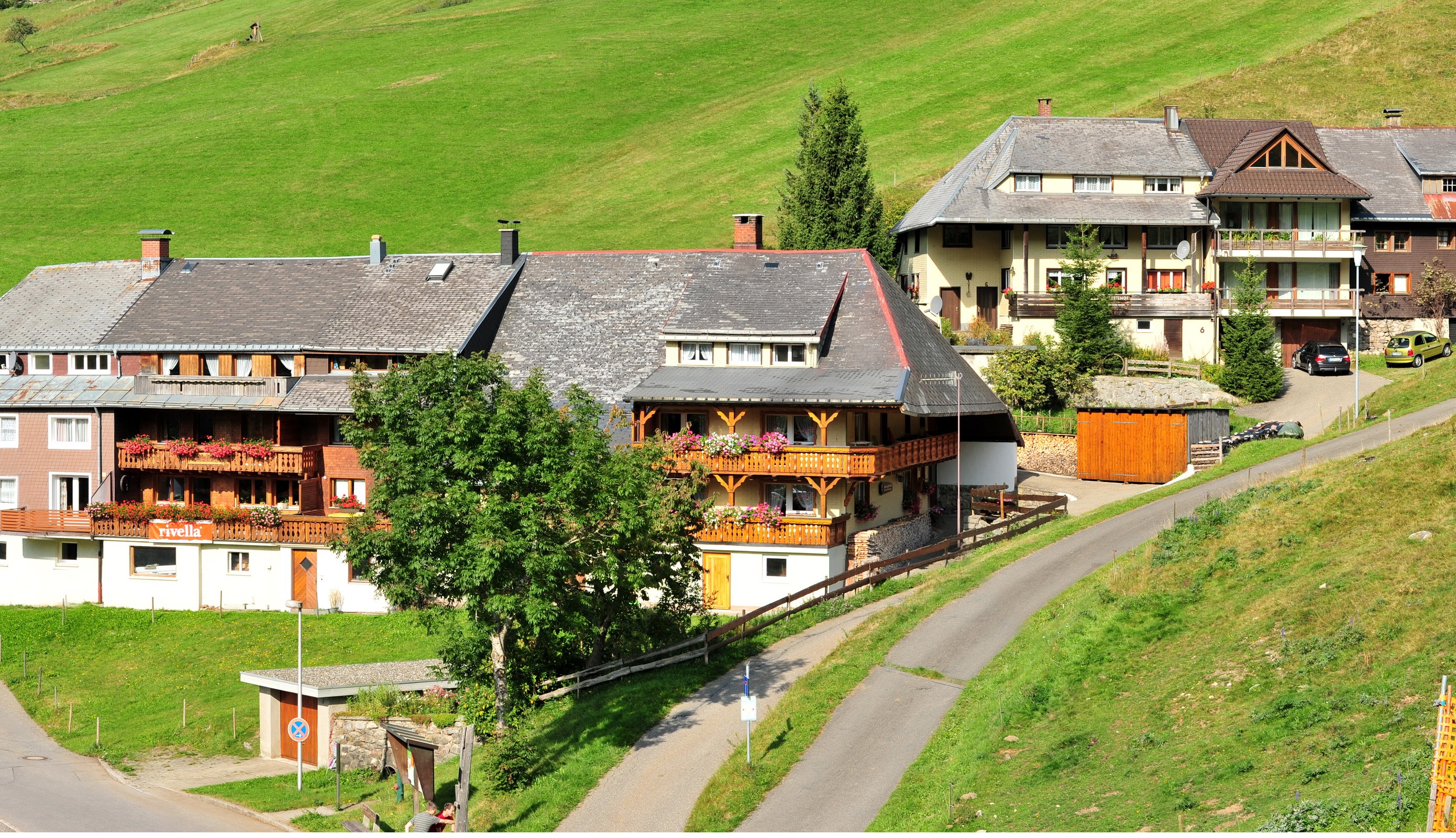 Houses on a grassy hillside in Germany HD Wallpaper