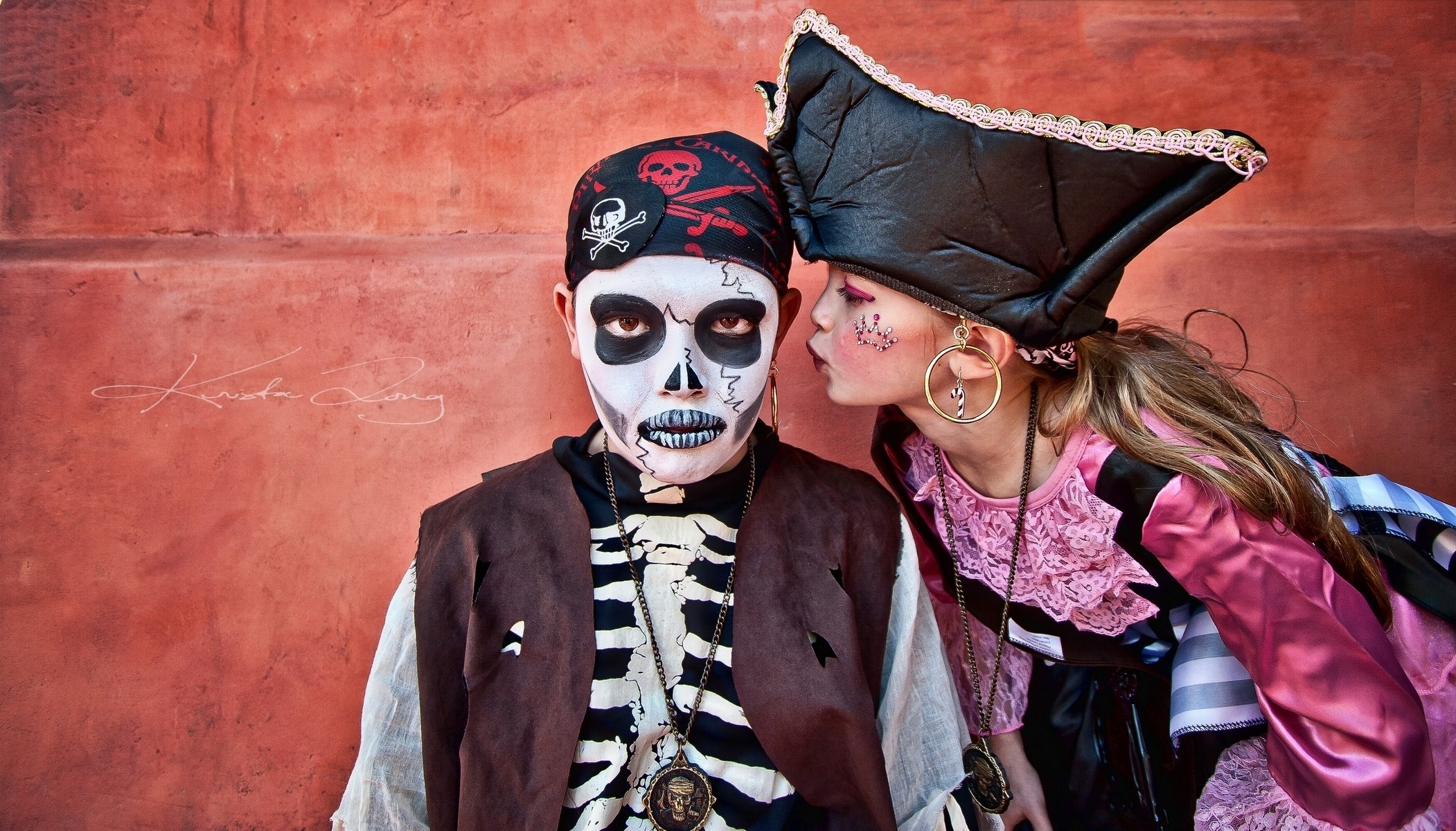 Children in Pirate and Skeleton Costumes HD Wallpaper