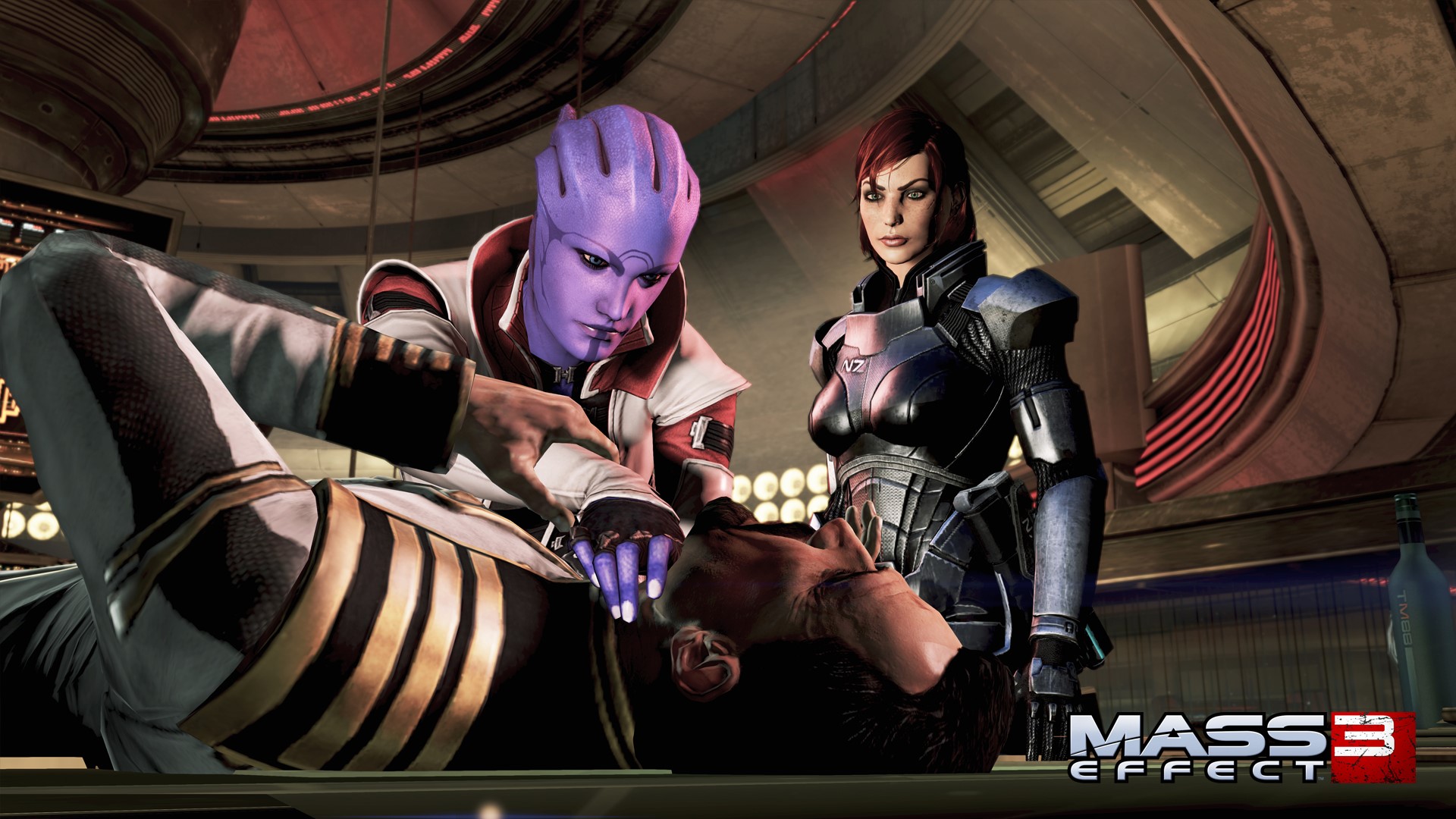 Aria T'Loak and Commander Shepard from Mass Effect 3 HD Wallpaper