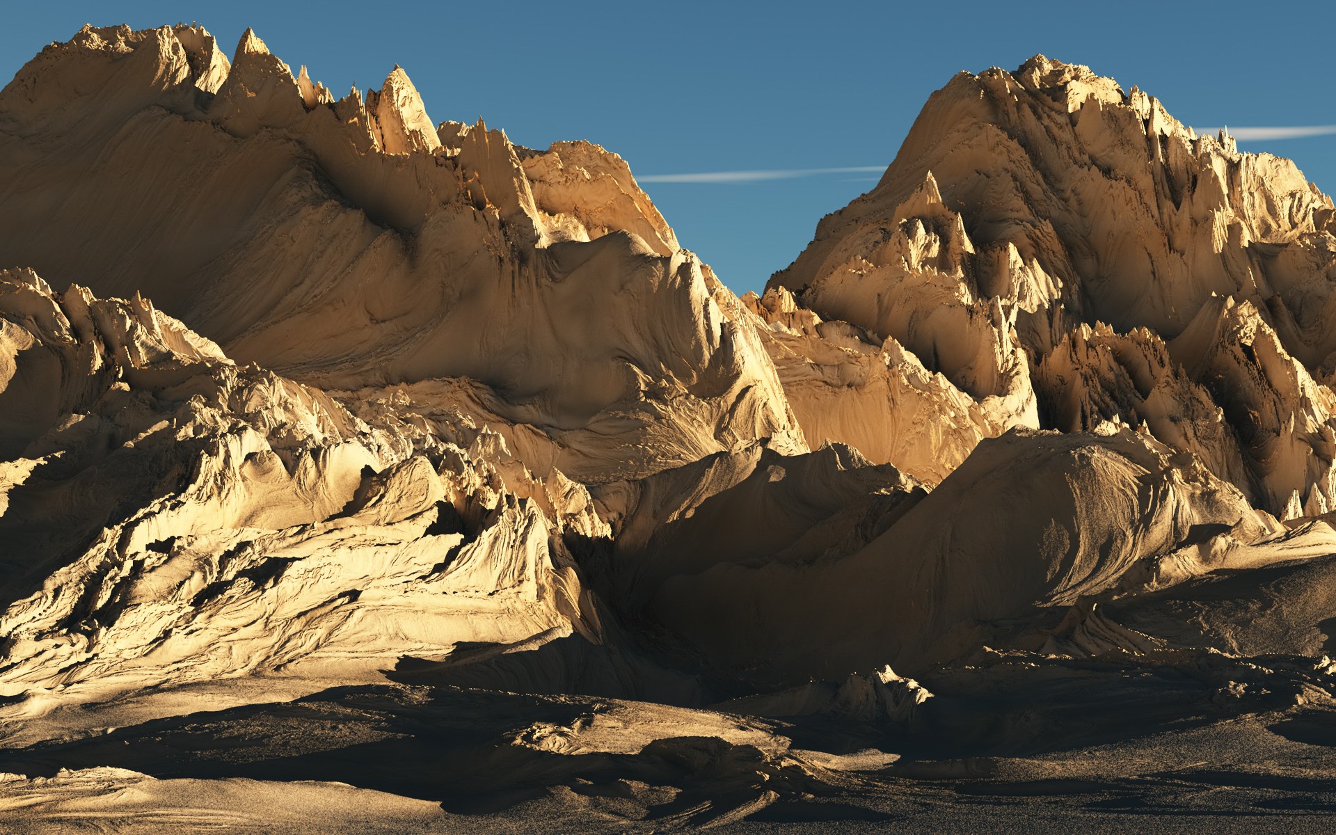 Jagged mountain peaks under a clear blue sky HD Wallpaper