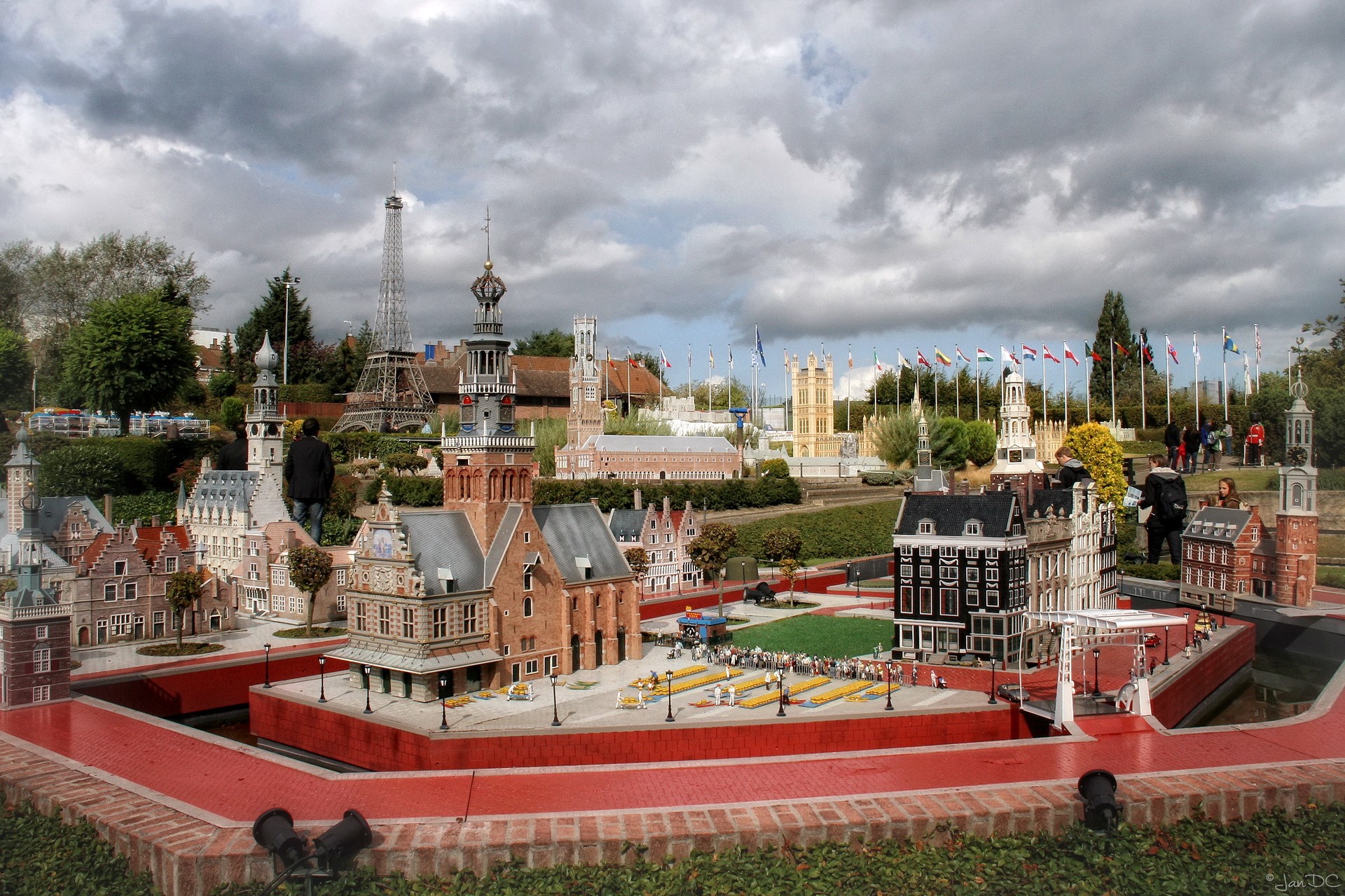 Miniature European Cityscape with Eiffel Tower Replica HD Wallpaper