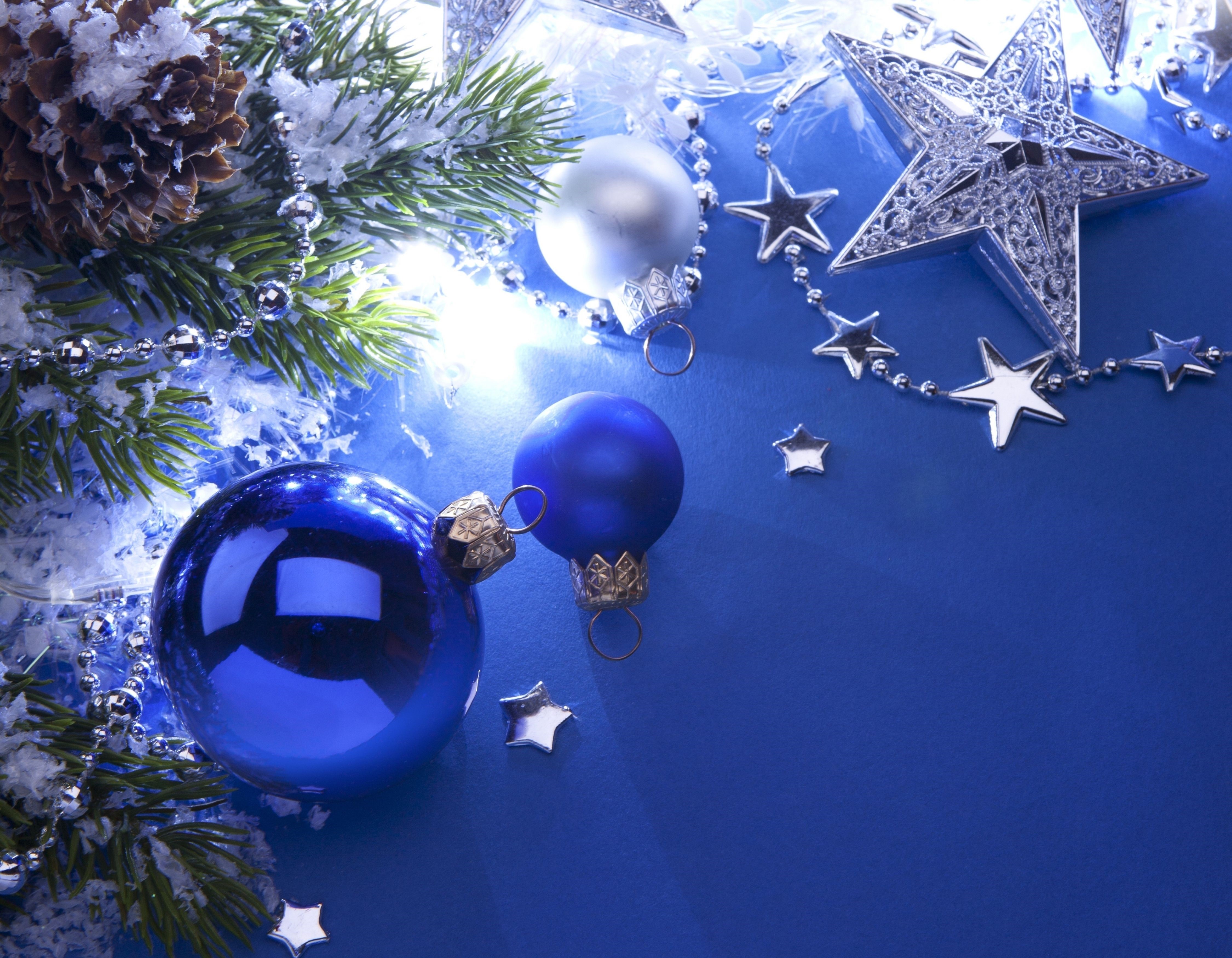 Christmas Ornaments and Pine Branch with Snow HD Wallpaper
