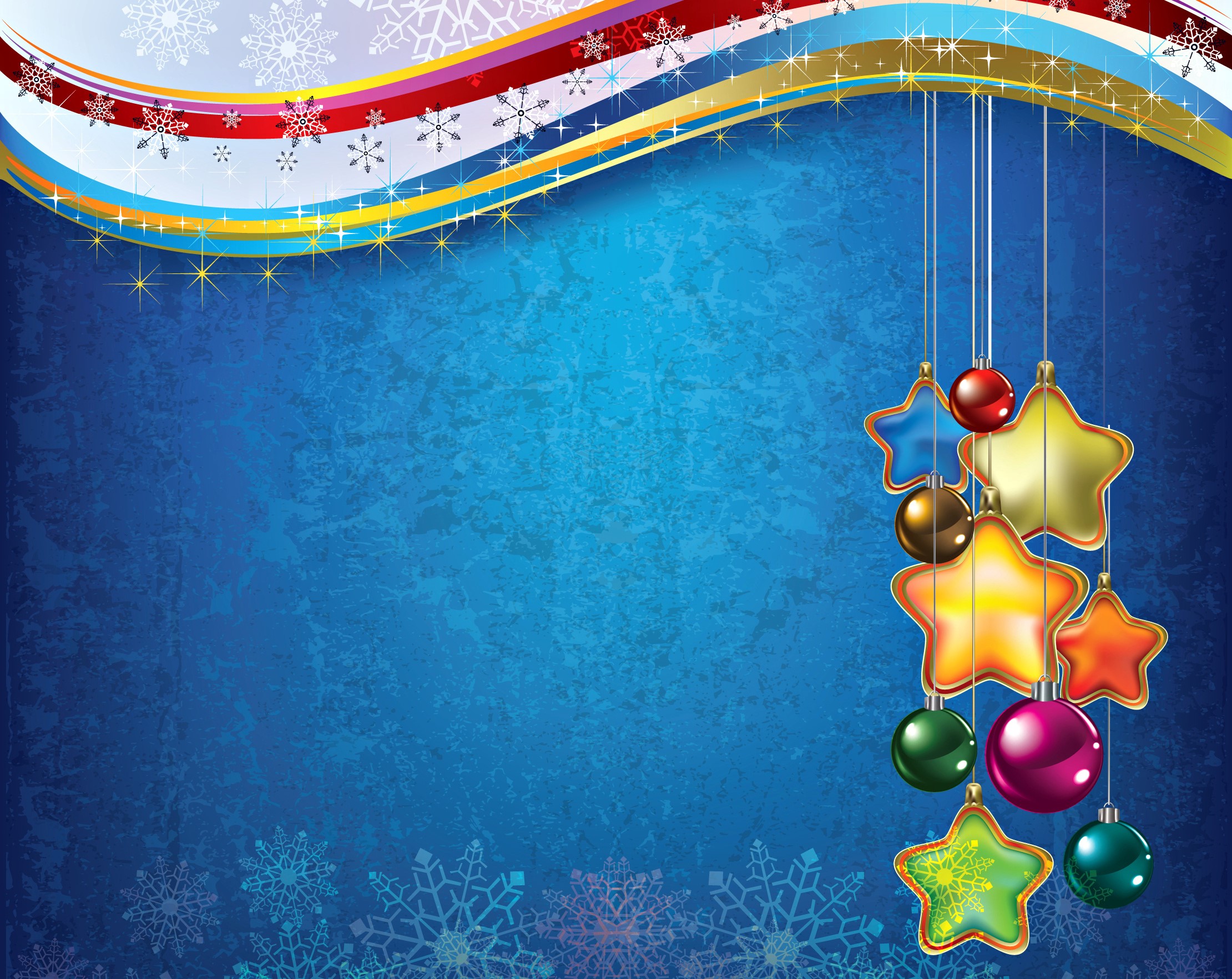 Christmas Ornaments and Snowflakes on Blue Background HD Wallpaper