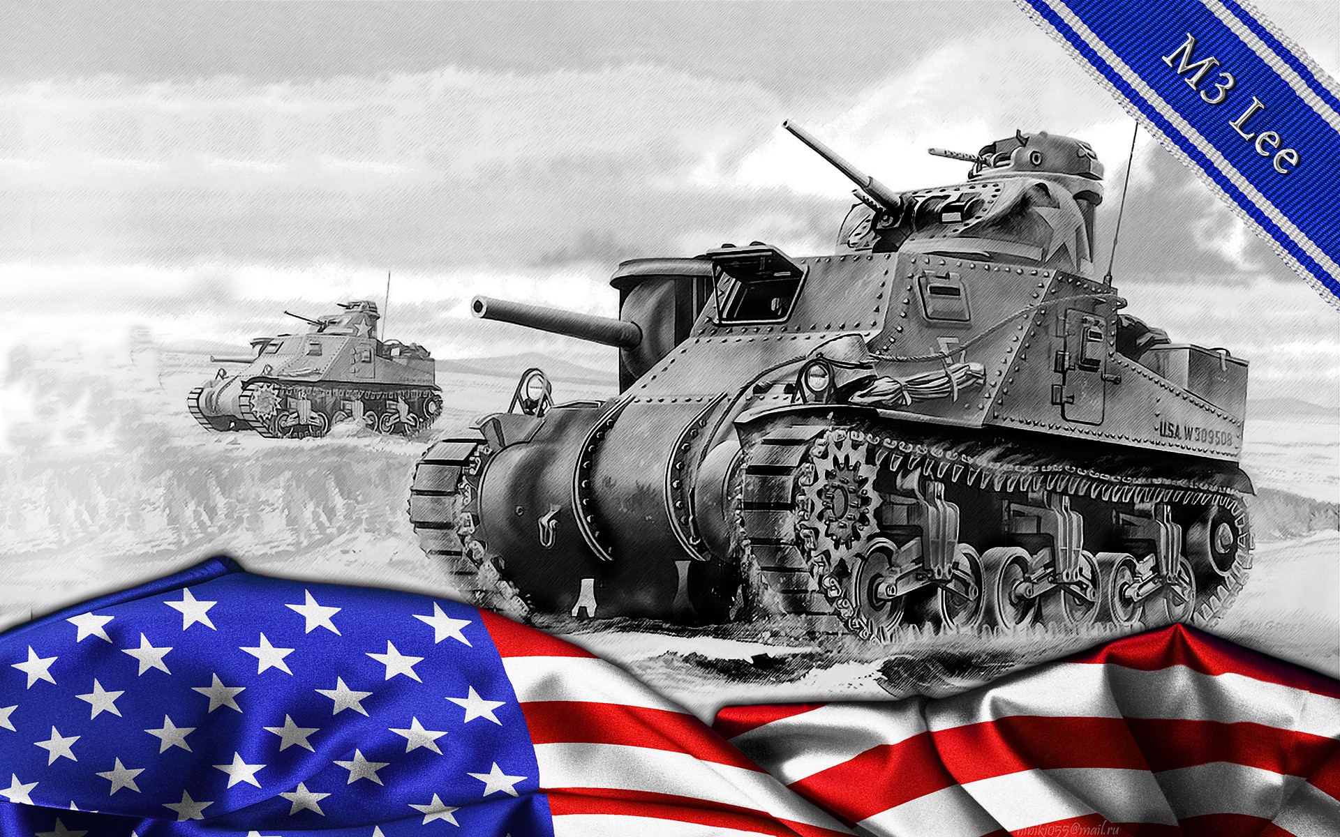 M3 Lee tanks in a landscape HD Wallpaper