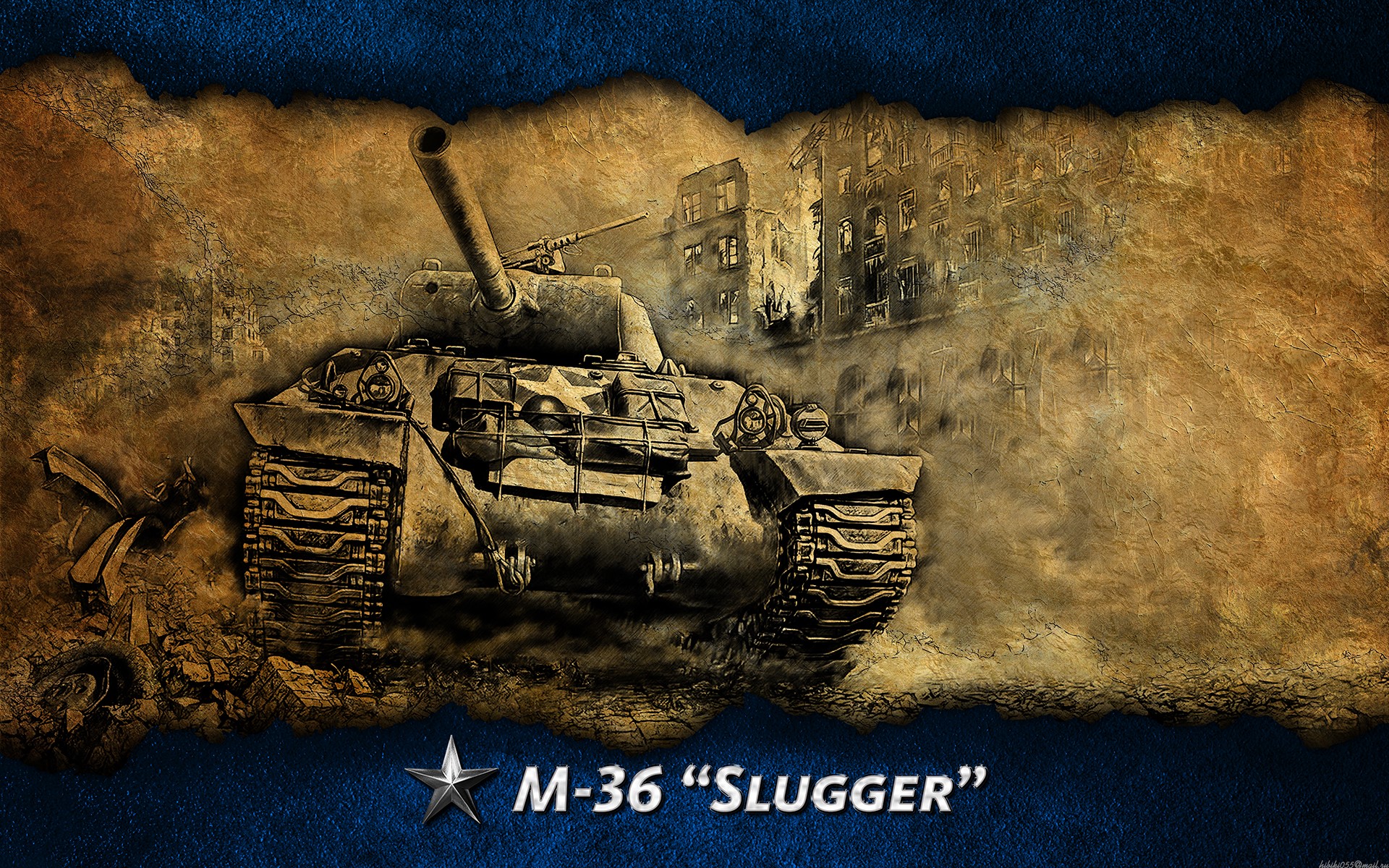 M-36 "Slugger" tank in a war-torn city HD Wallpaper