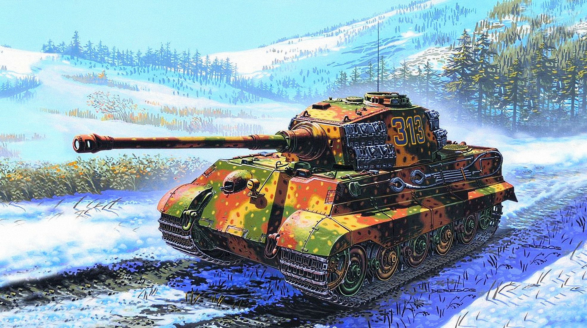 PzKpfw VIB Tiger II tank in winter landscape painting HD Wallpaper