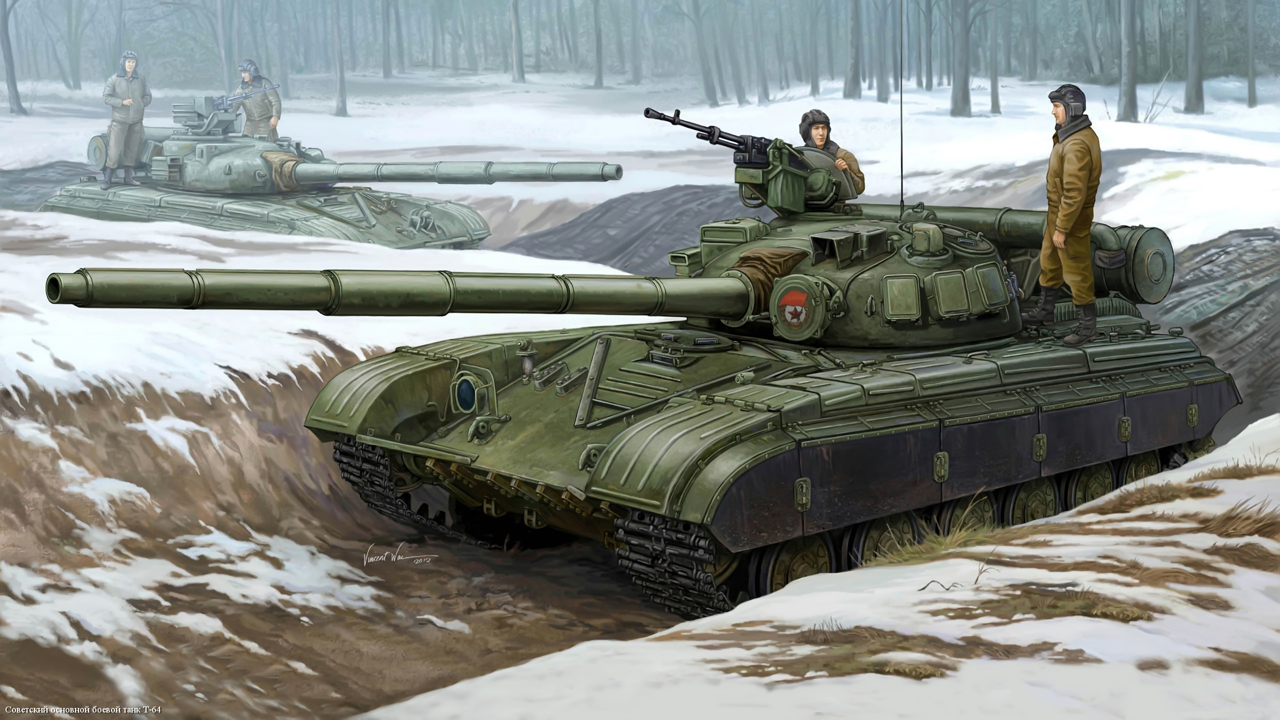 Soviet tanks in a snowy forest HD Wallpaper