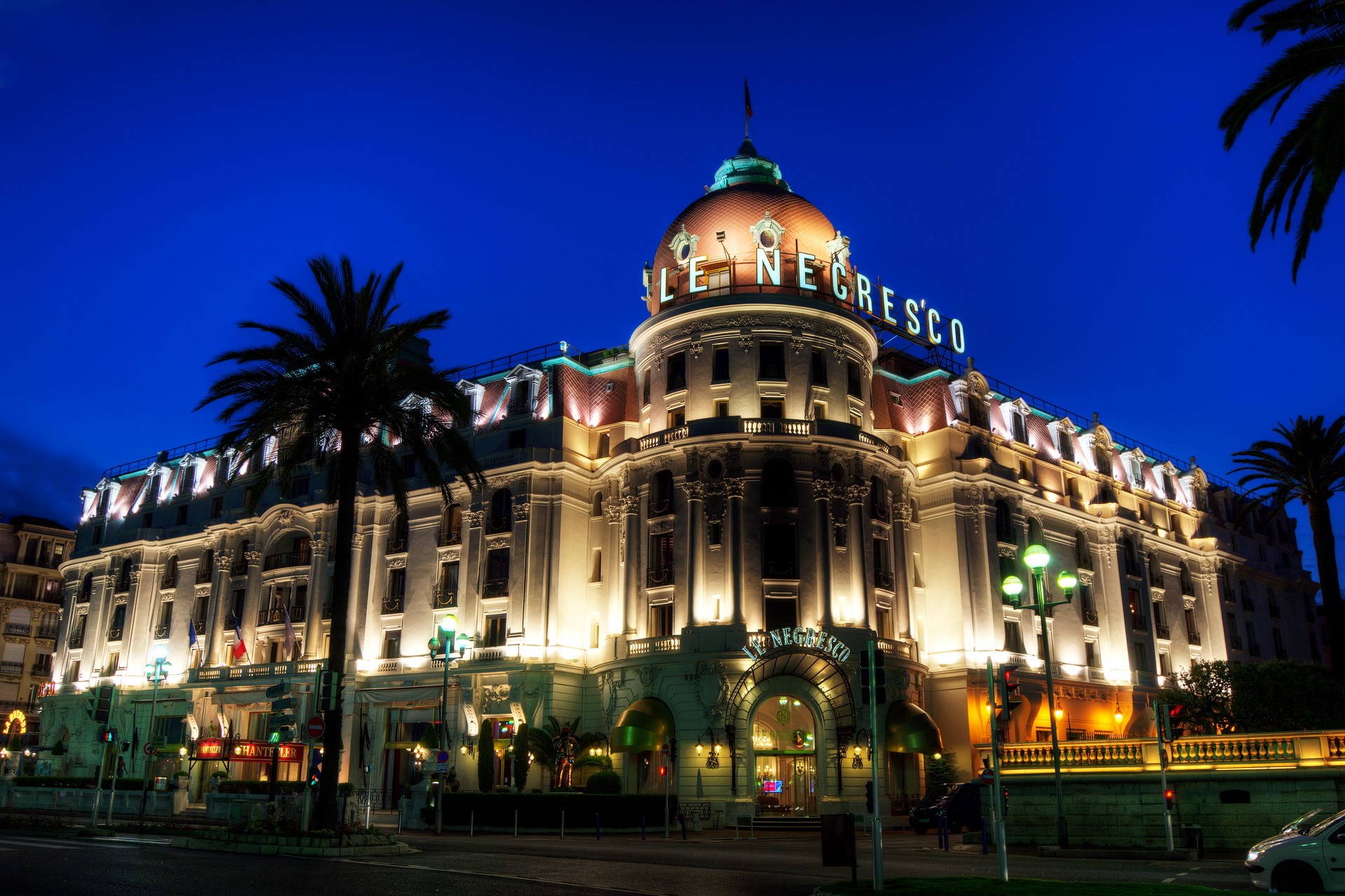 Le Negresco Hotel at Night in Nice, France HD Wallpaper