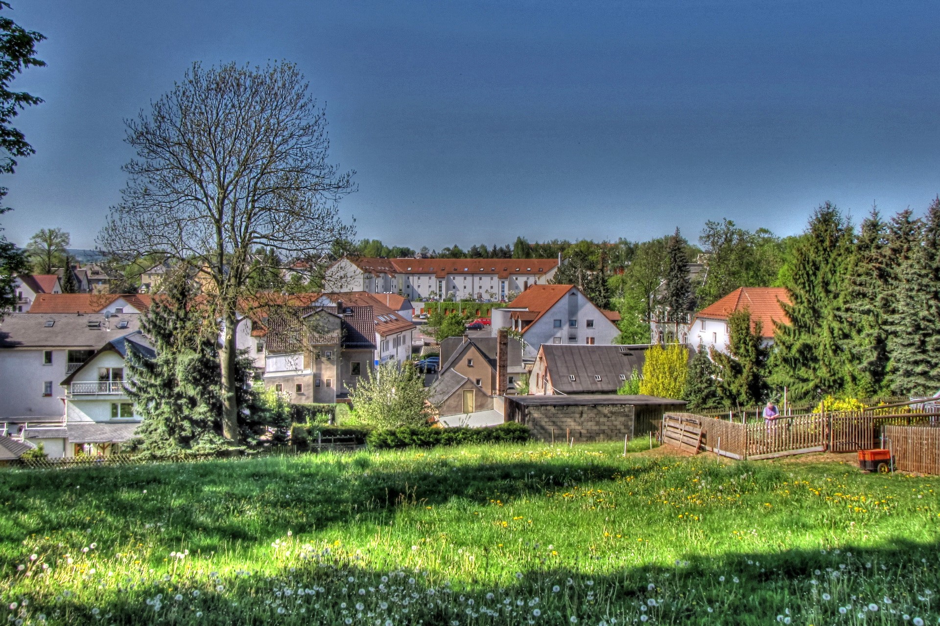 Village in Germany with green meadow HD Wallpaper