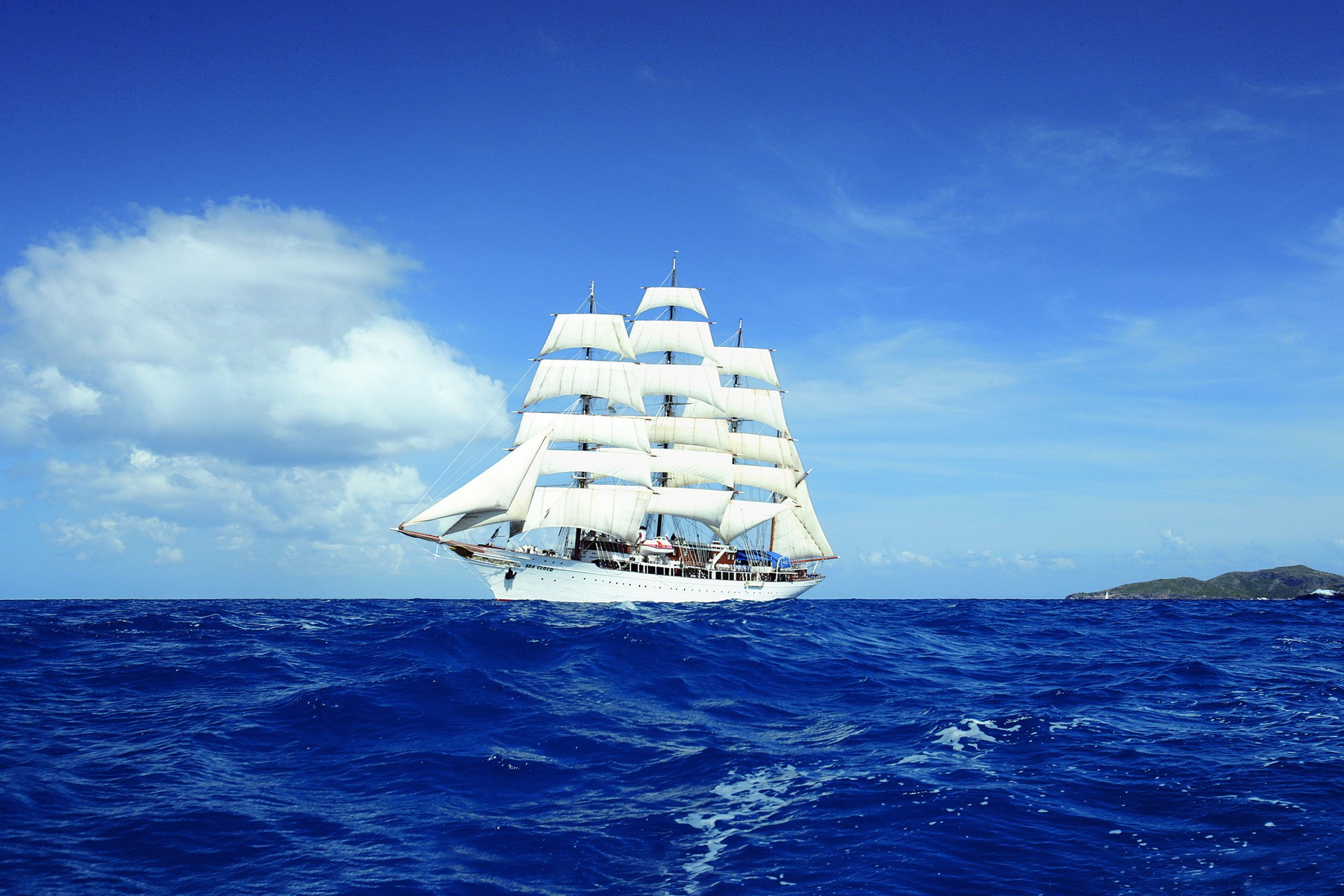Sea Cloud tall ship sailing on the ocean HD Wallpaper