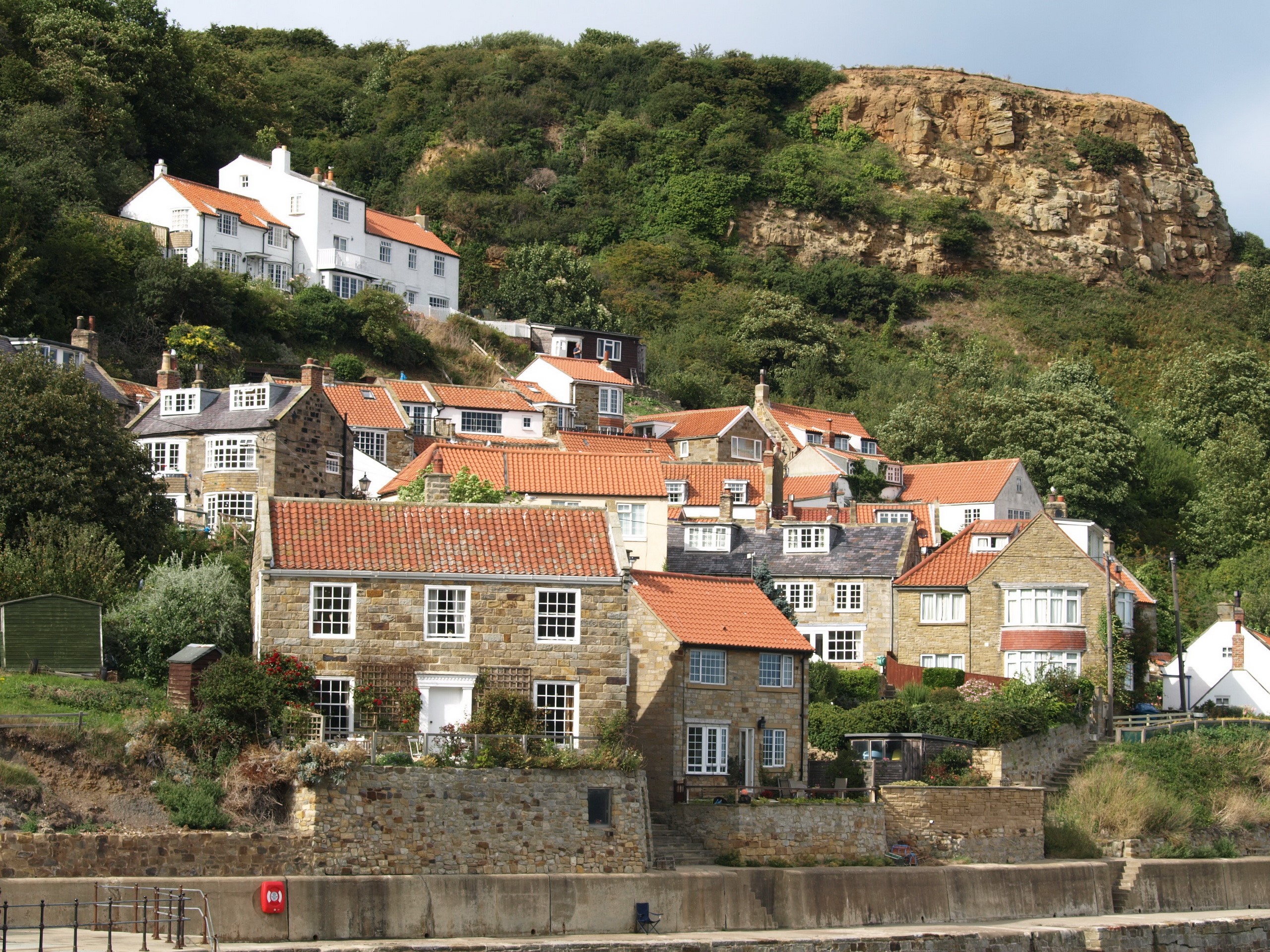 Coastal village with houses on a hillside in the United Kingdom HD Wallpaper