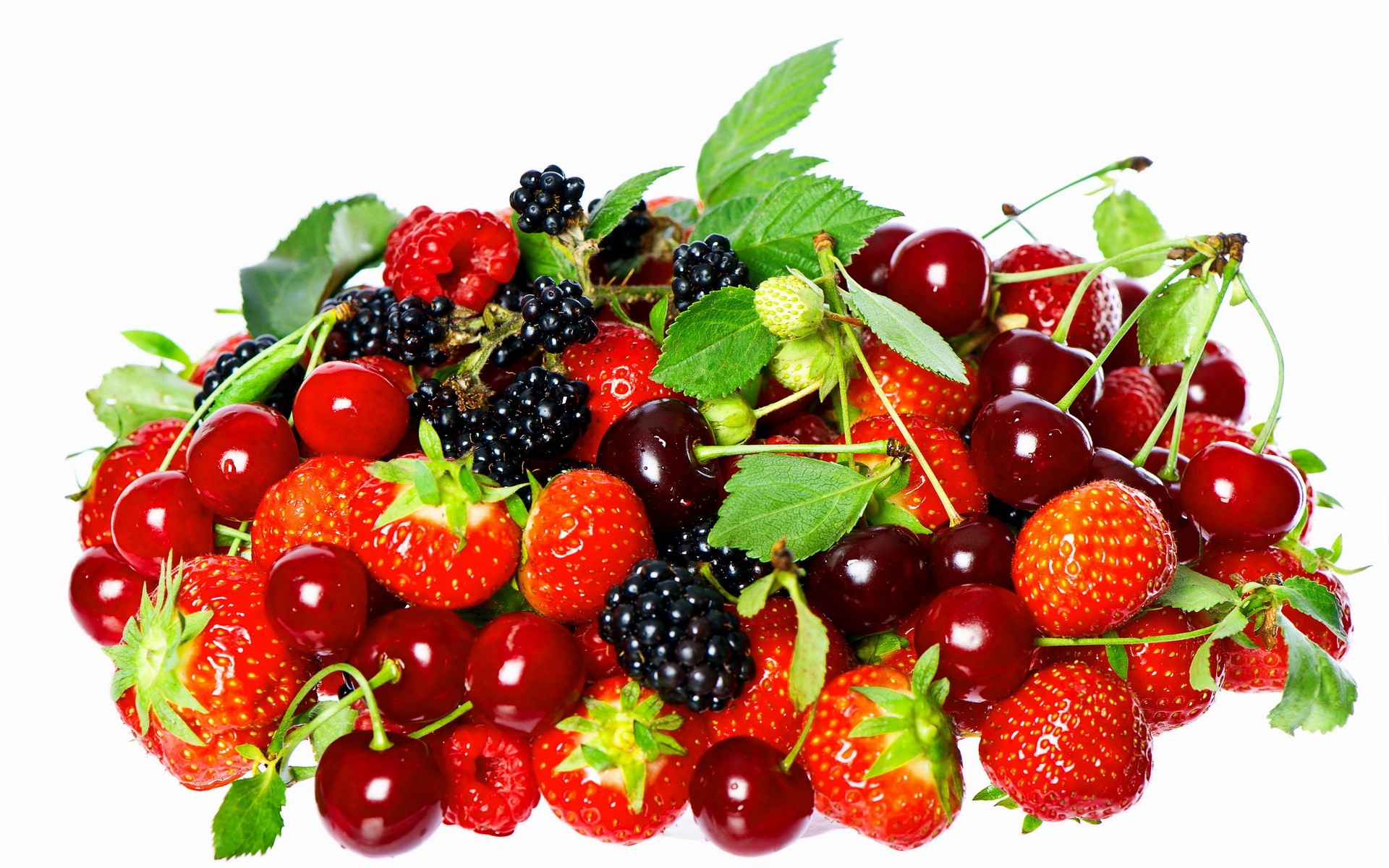 A pile of fresh berries and cherries HD Wallpaper