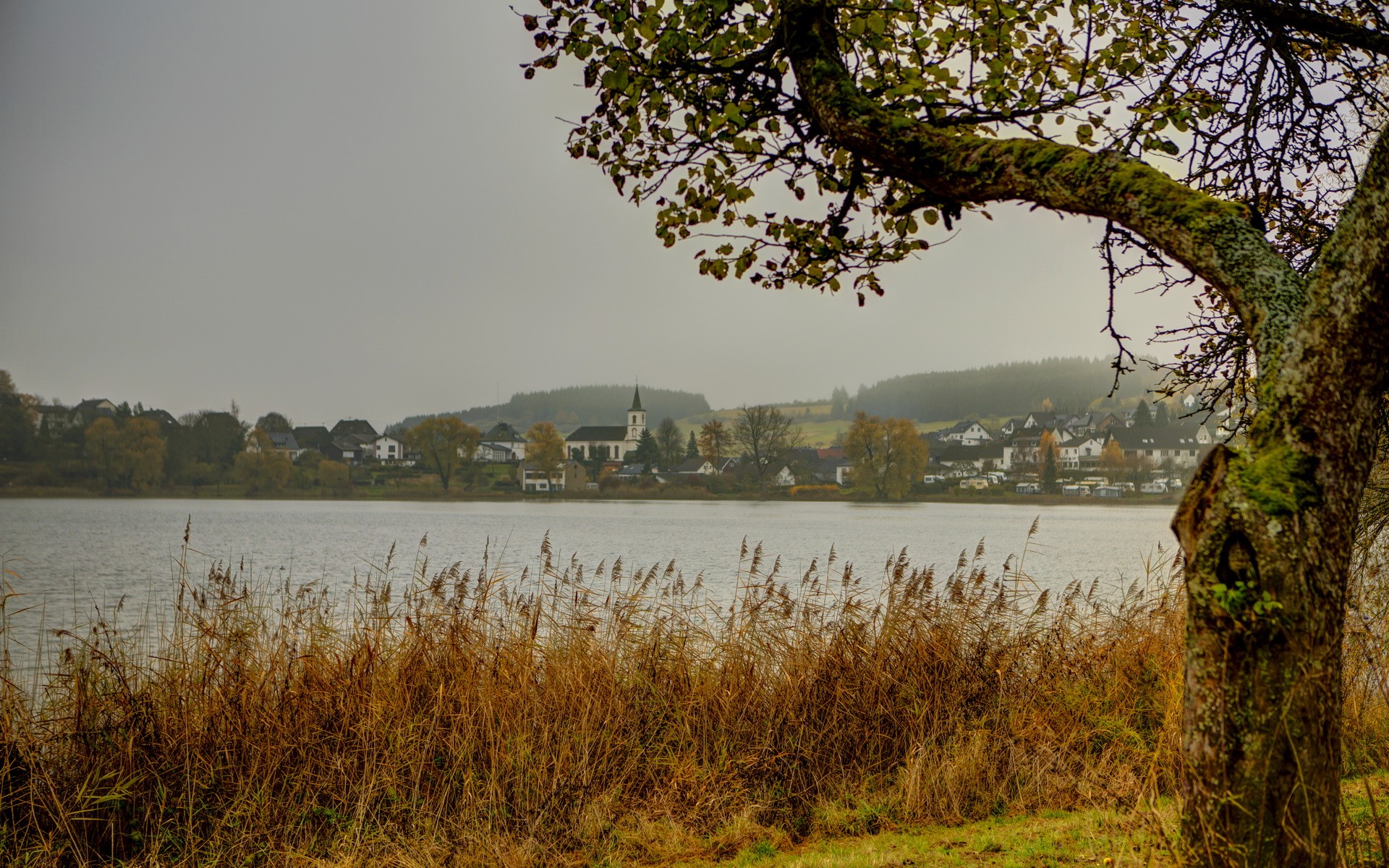 Village by a lake in Germany HD Wallpaper