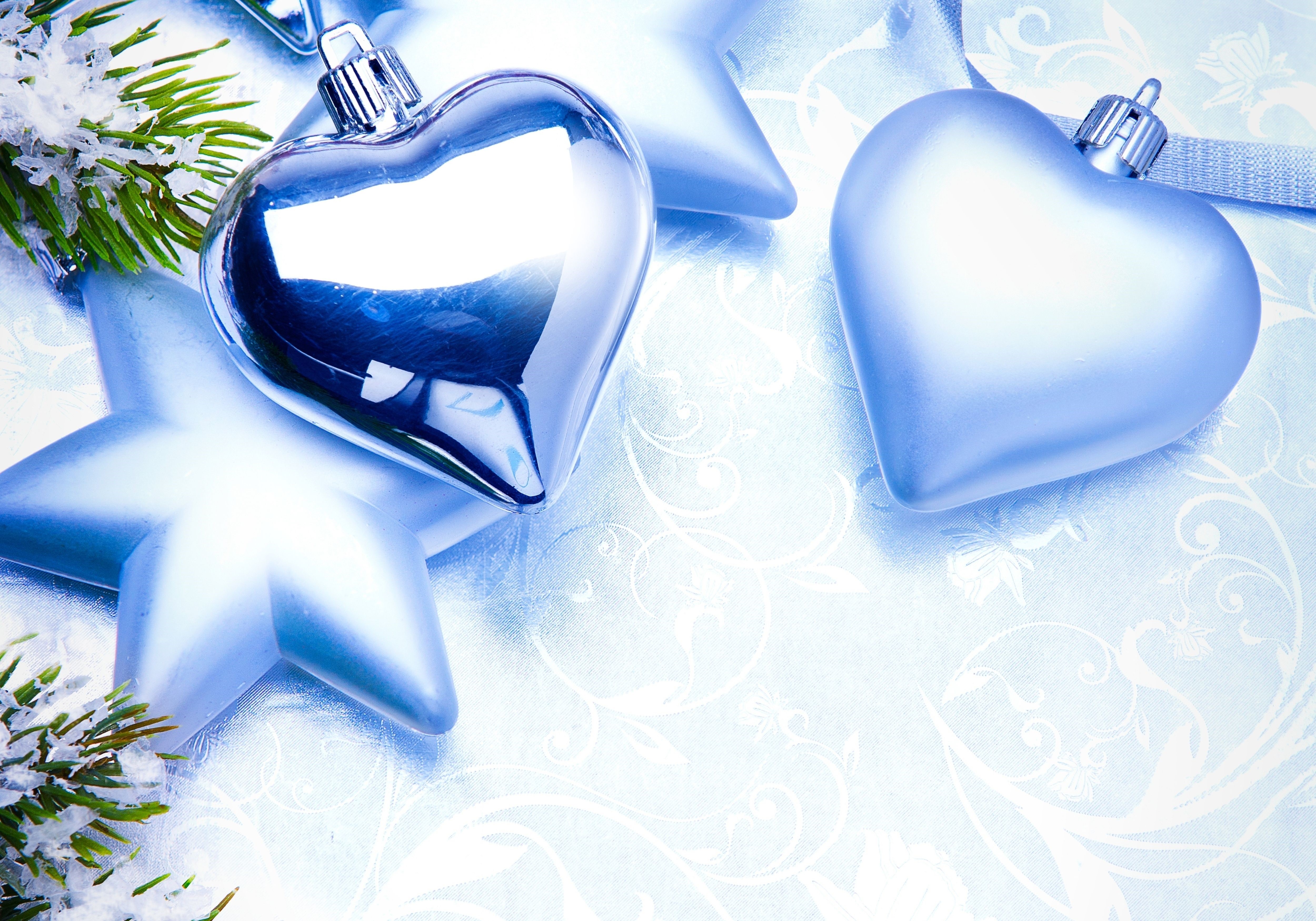Christmas Ornaments with Pine Sprigs HD Wallpaper