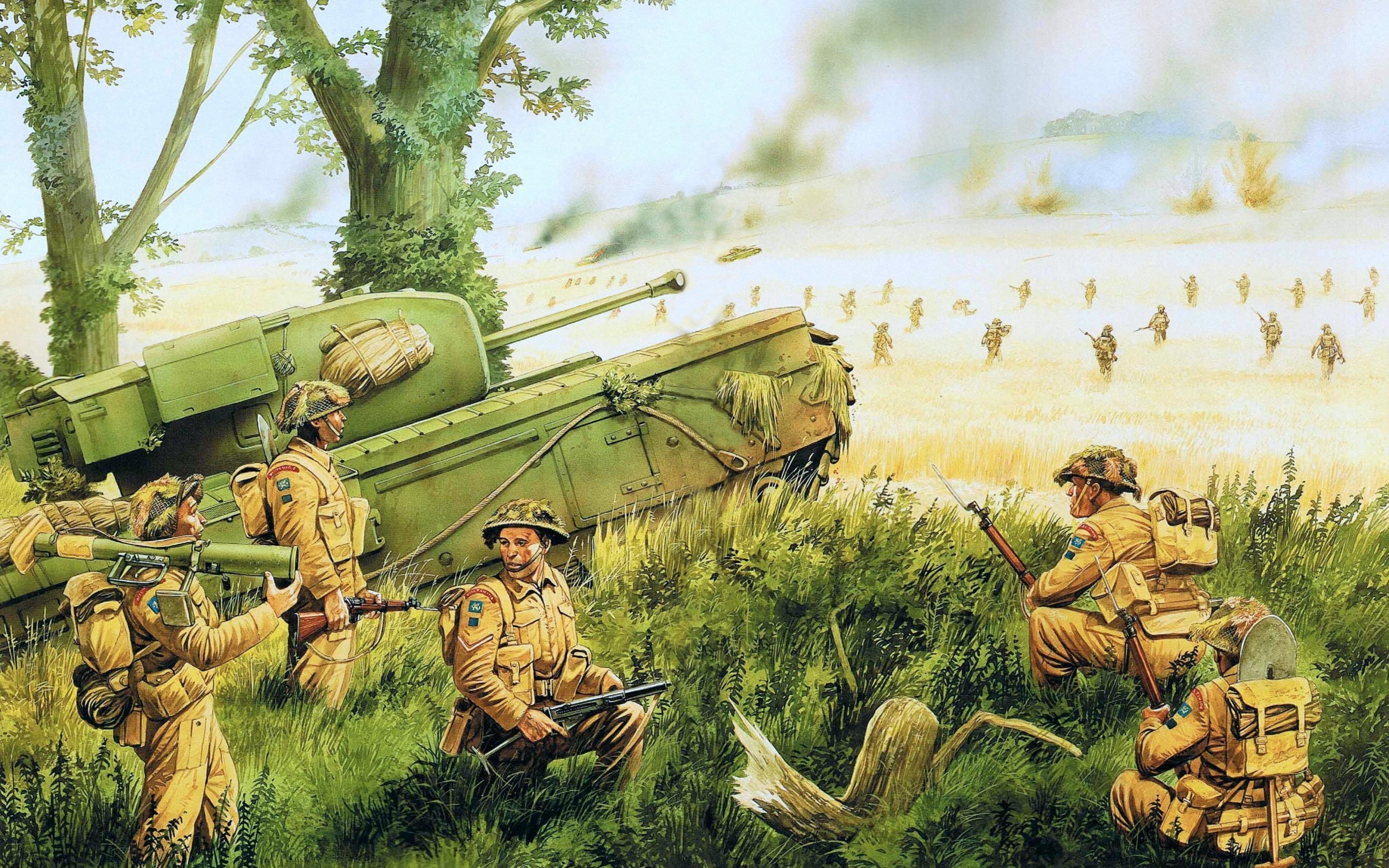 Soldiers and Tank in a Battlefield HD Wallpaper