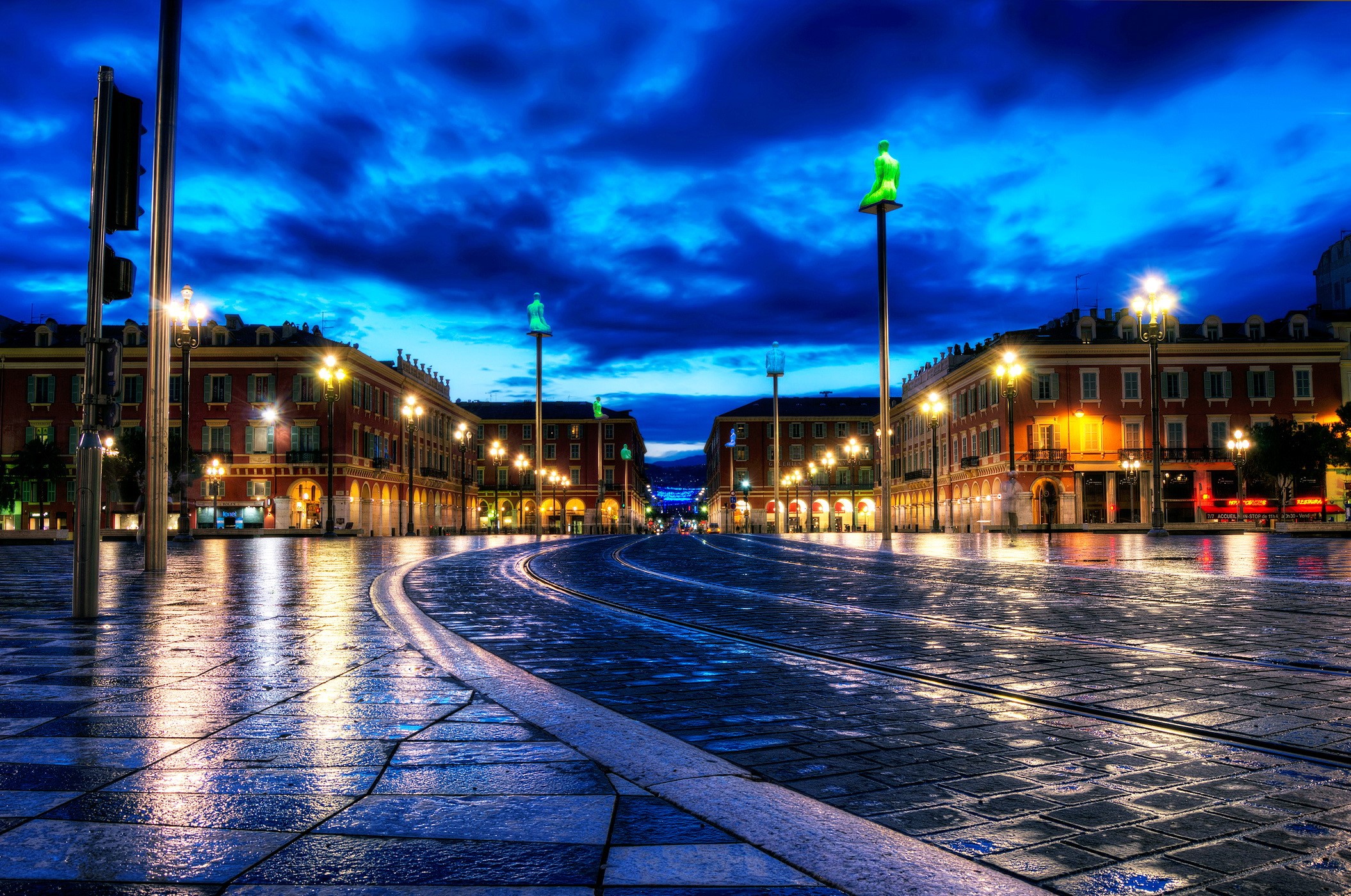 Place Masséna, Nice, France at Night HD Wallpaper