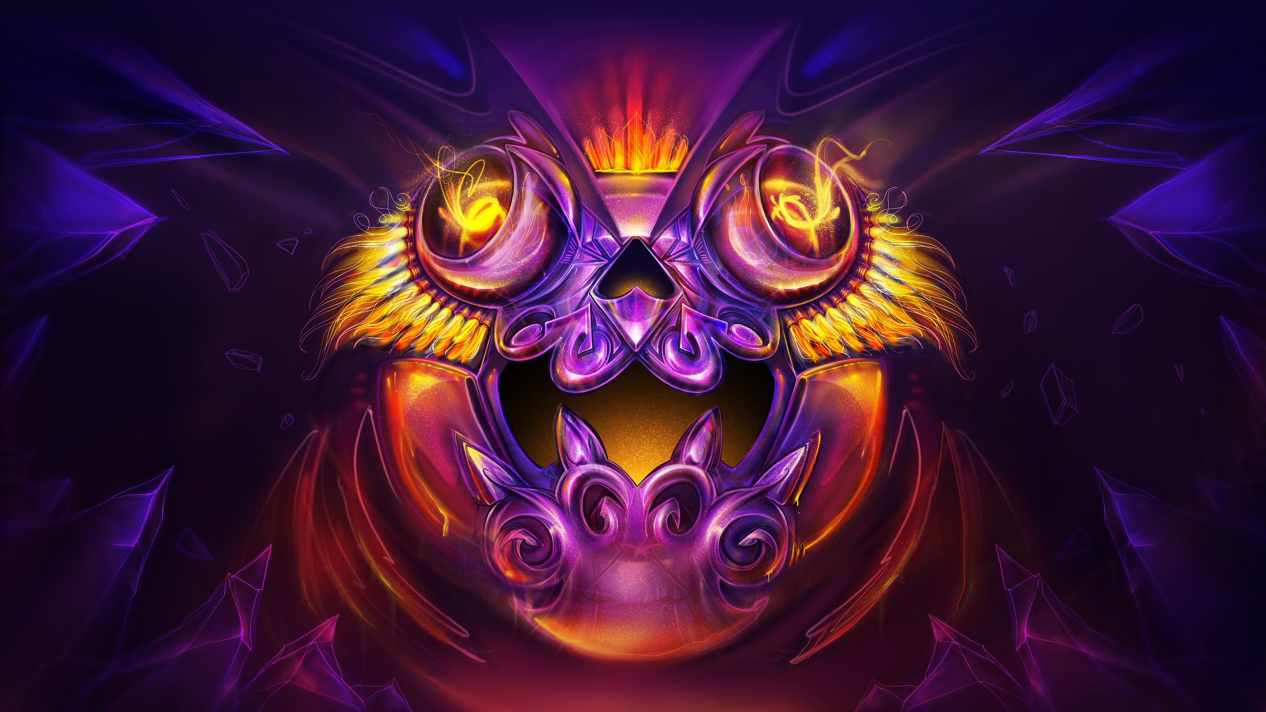 Abstract digital art with purple and orange hues HD Wallpaper