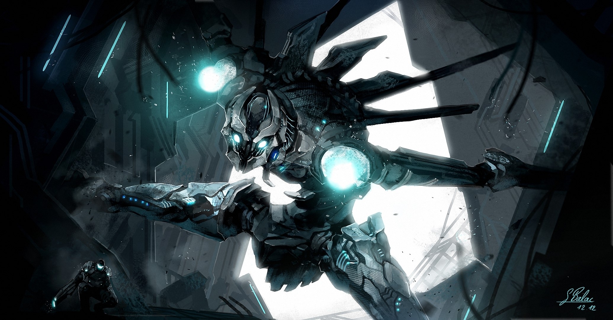 Alien Mech Warrior in Sci-Fi Environment HD Wallpaper