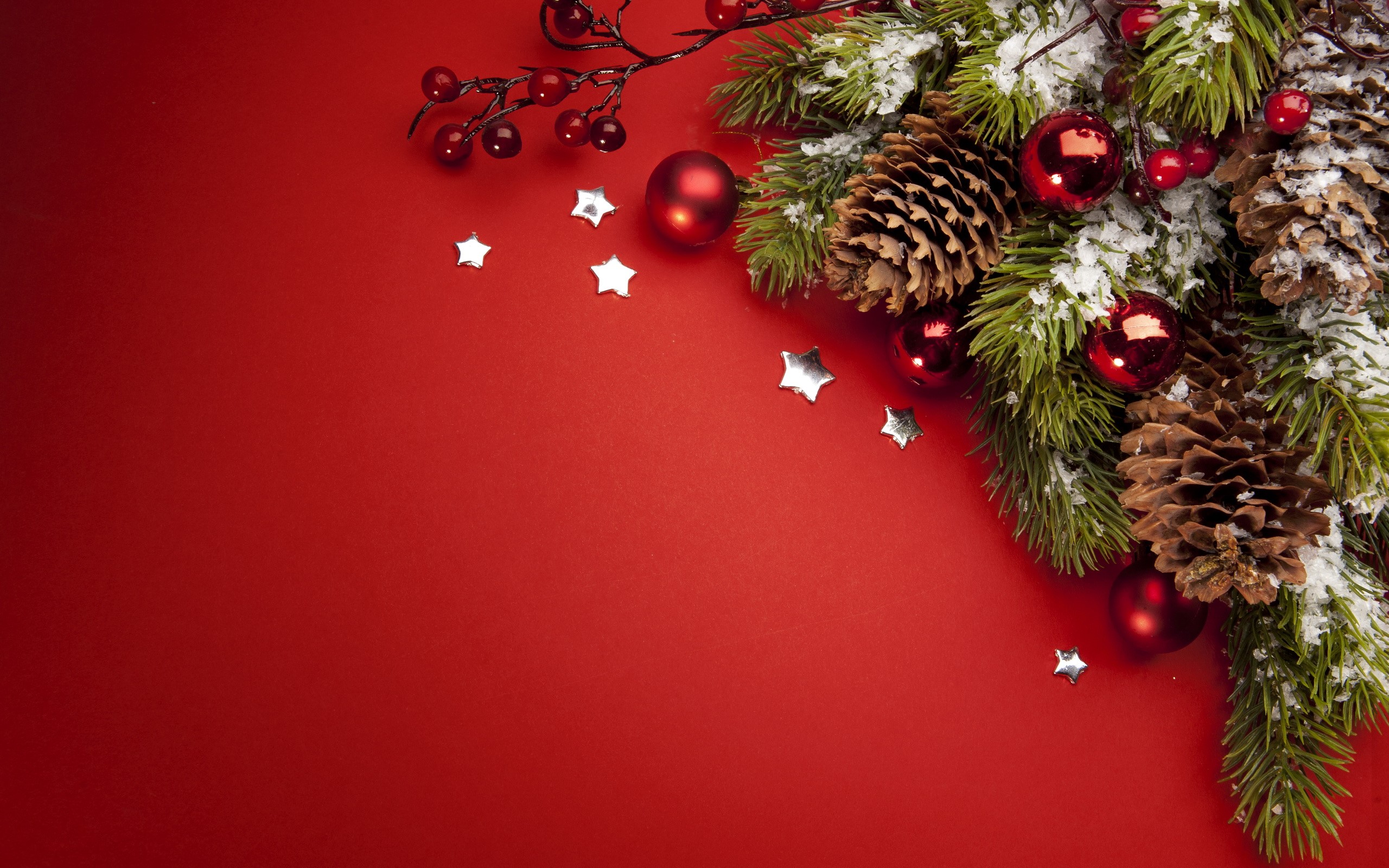 Christmas Decorations with Pine Cones and Berries HD Wallpaper