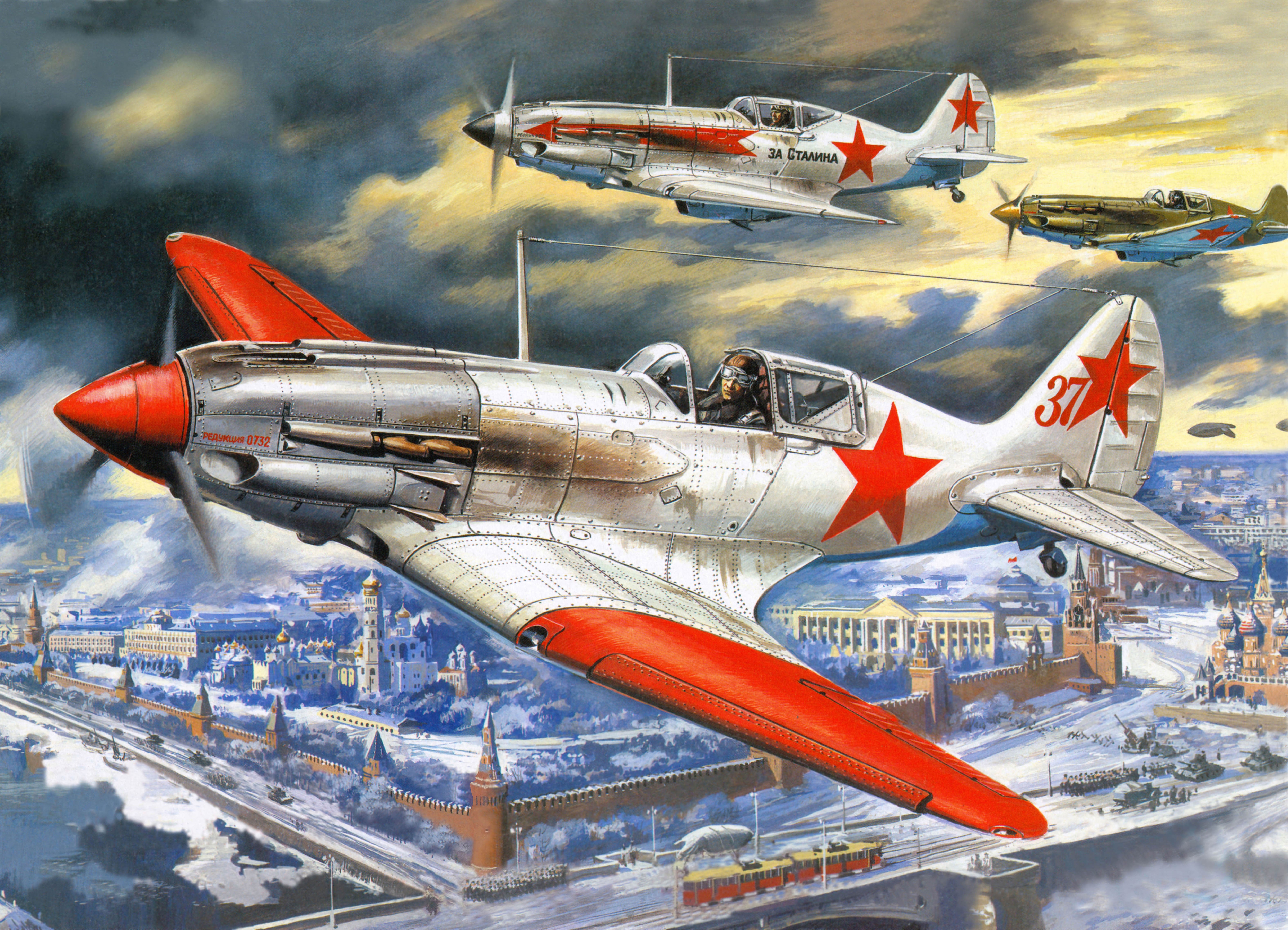 Soviet fighter planes flying over Moscow HD Wallpaper