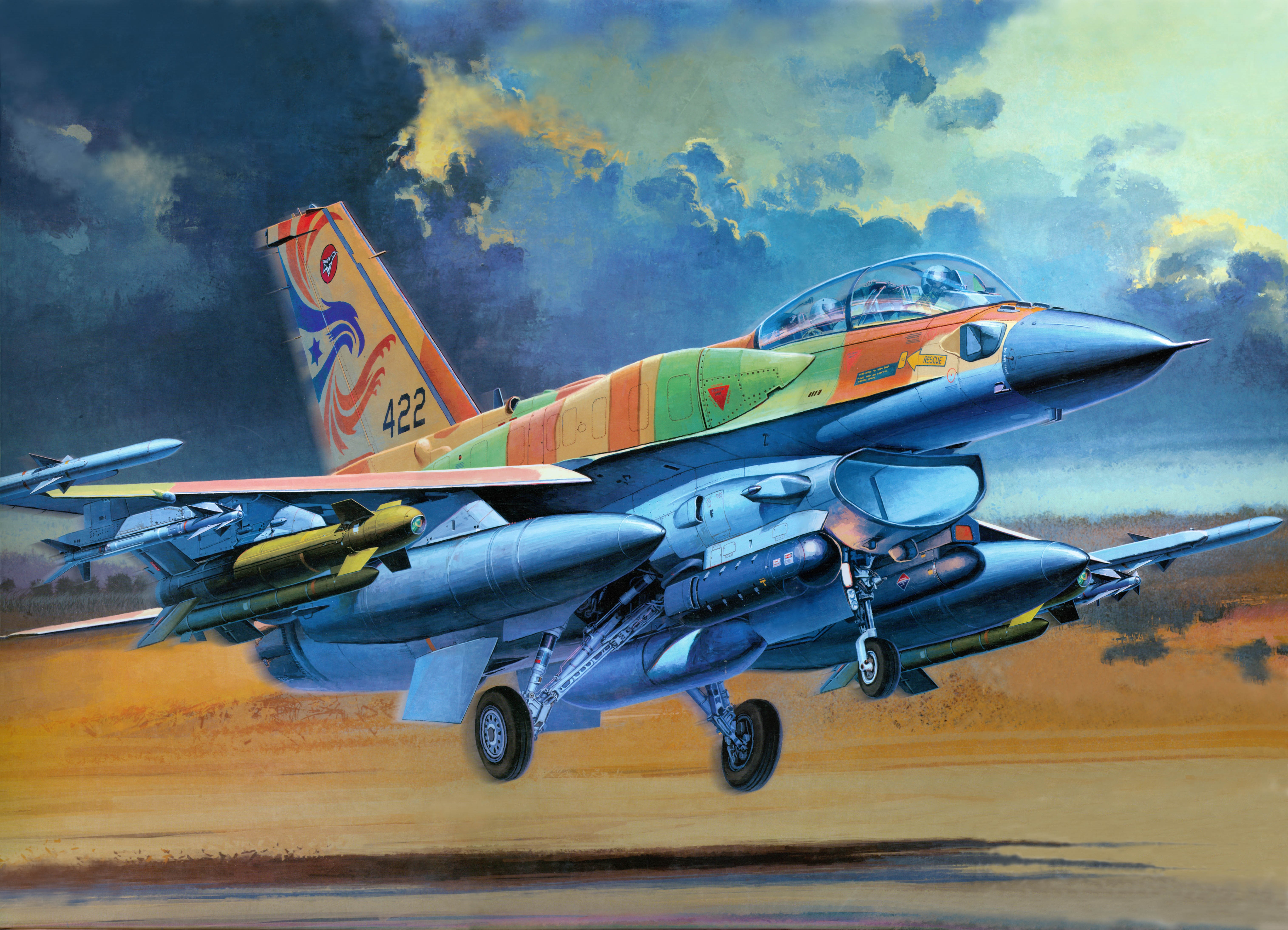 F-16 Fighting Falcon with Camouflage and Weapons HD Wallpaper