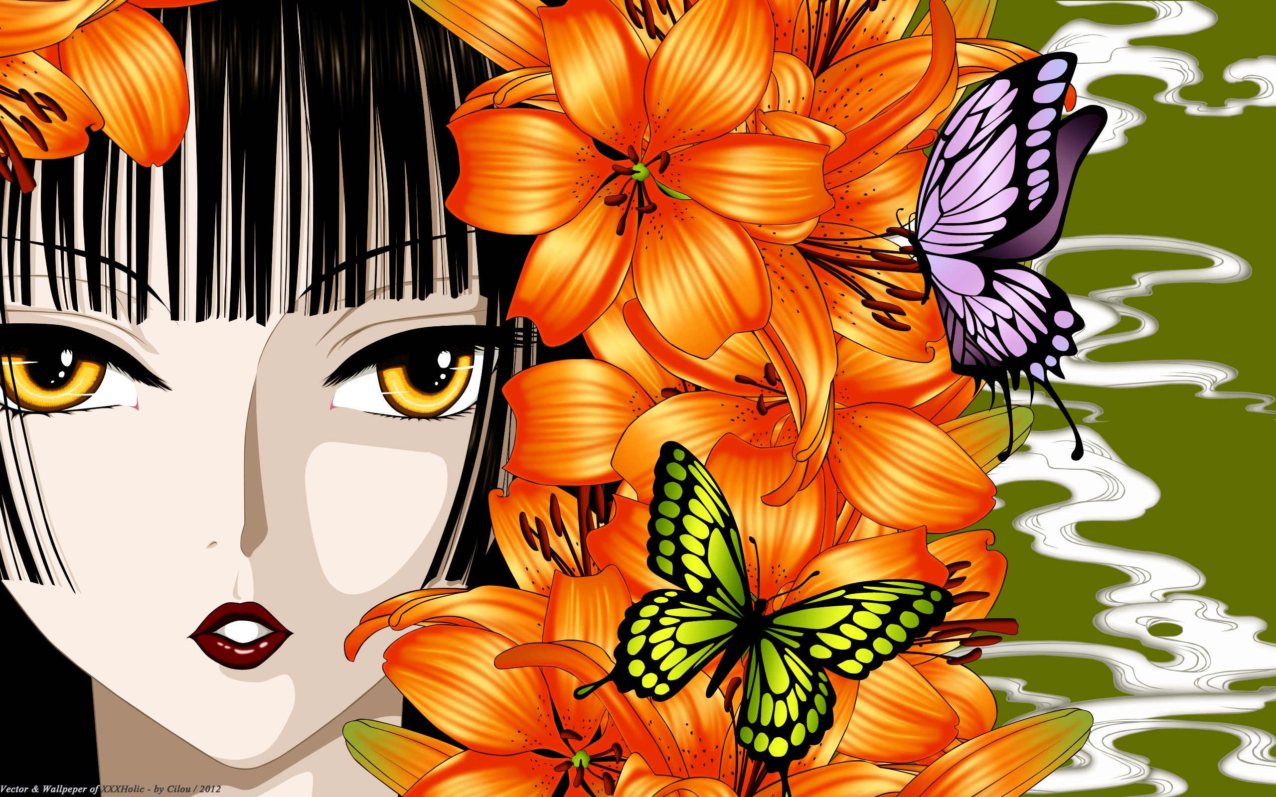 xxxHOLiC: A Woman with Butterflies and Lilies HD Wallpaper