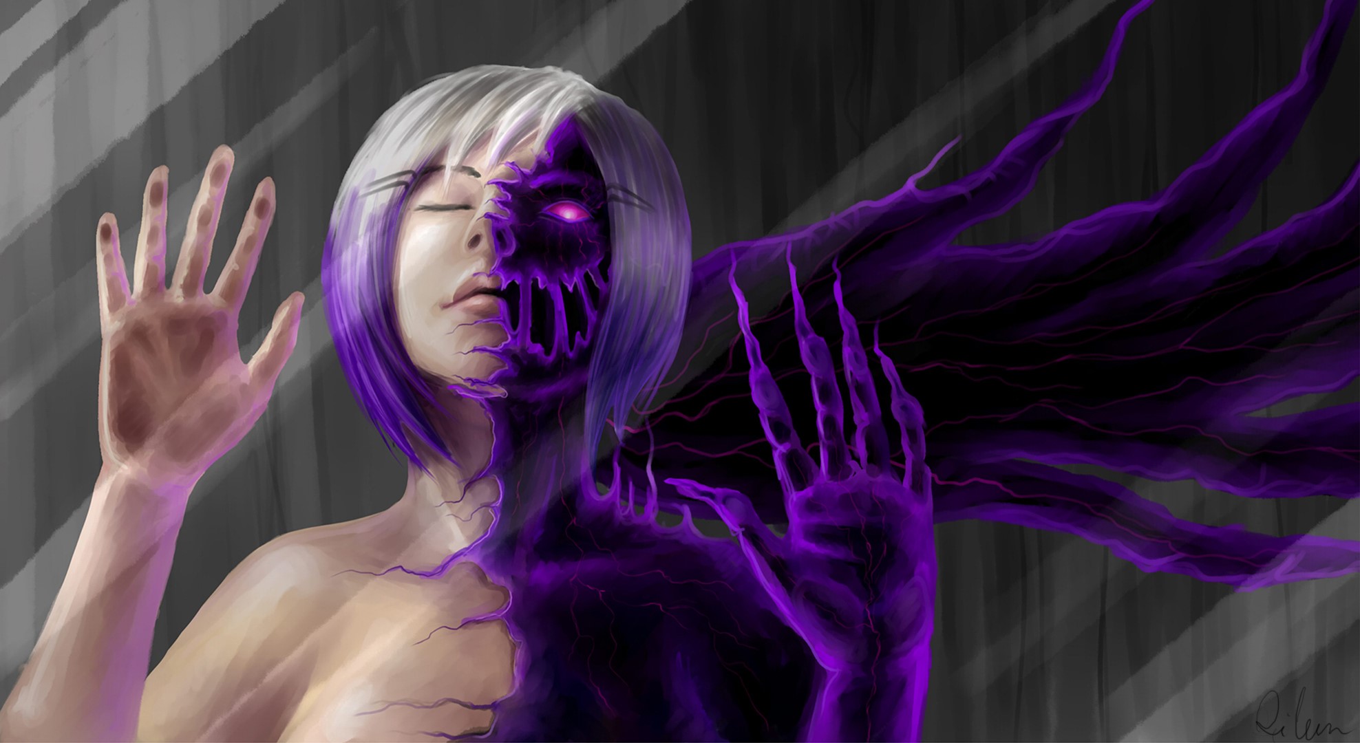 Woman with purple demonic transformation HD Wallpaper