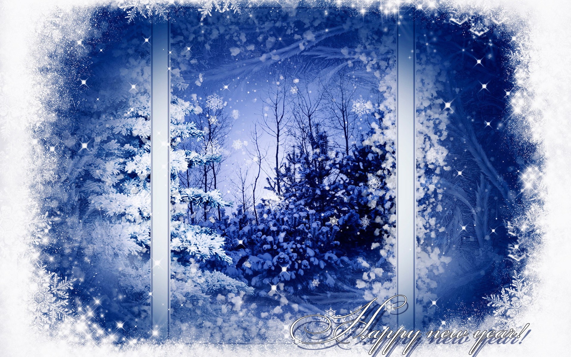 Happy New Year Winter Forest Scene HD Wallpaper