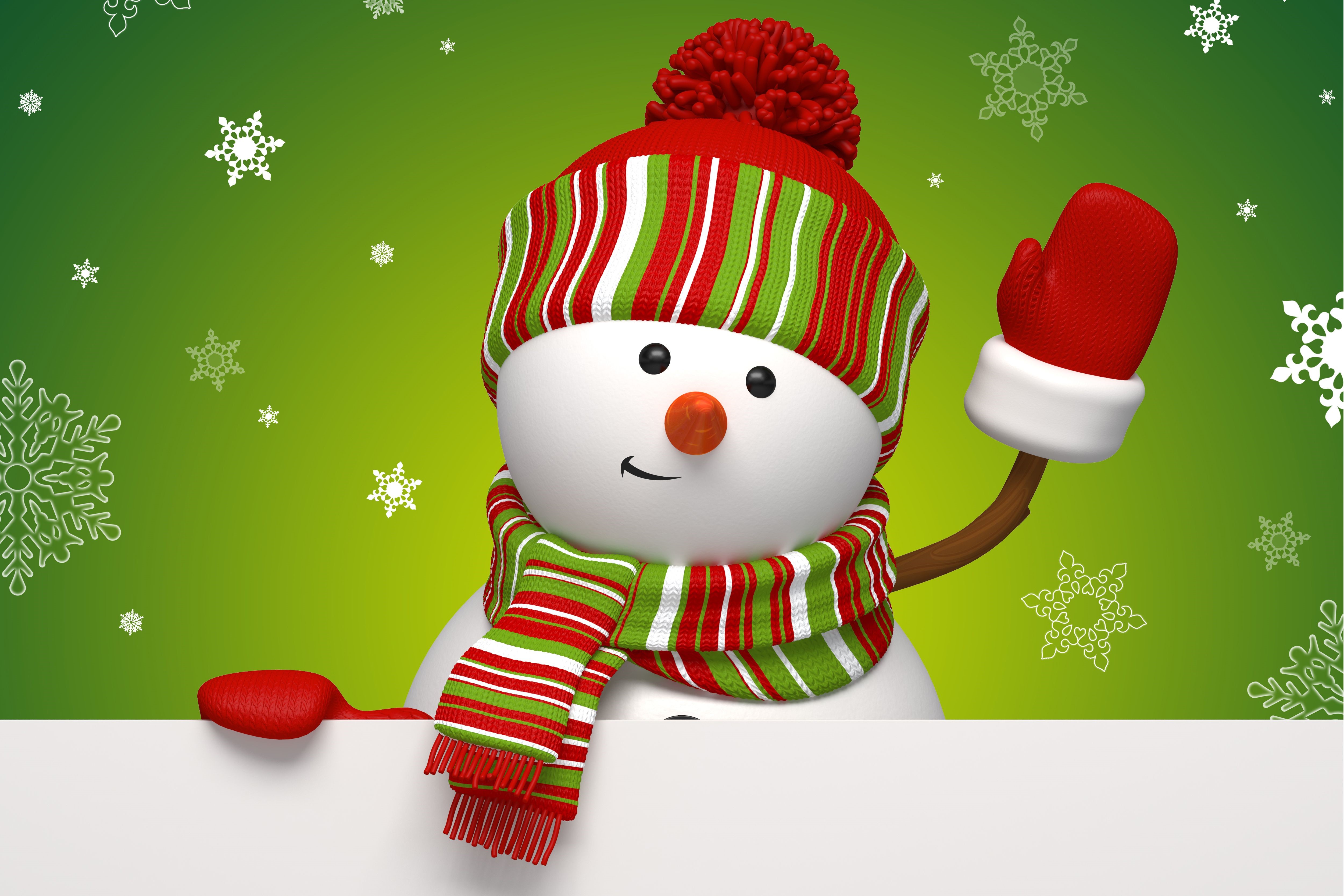 Christmas Snowman with Red Hat and Scarf HD Wallpaper